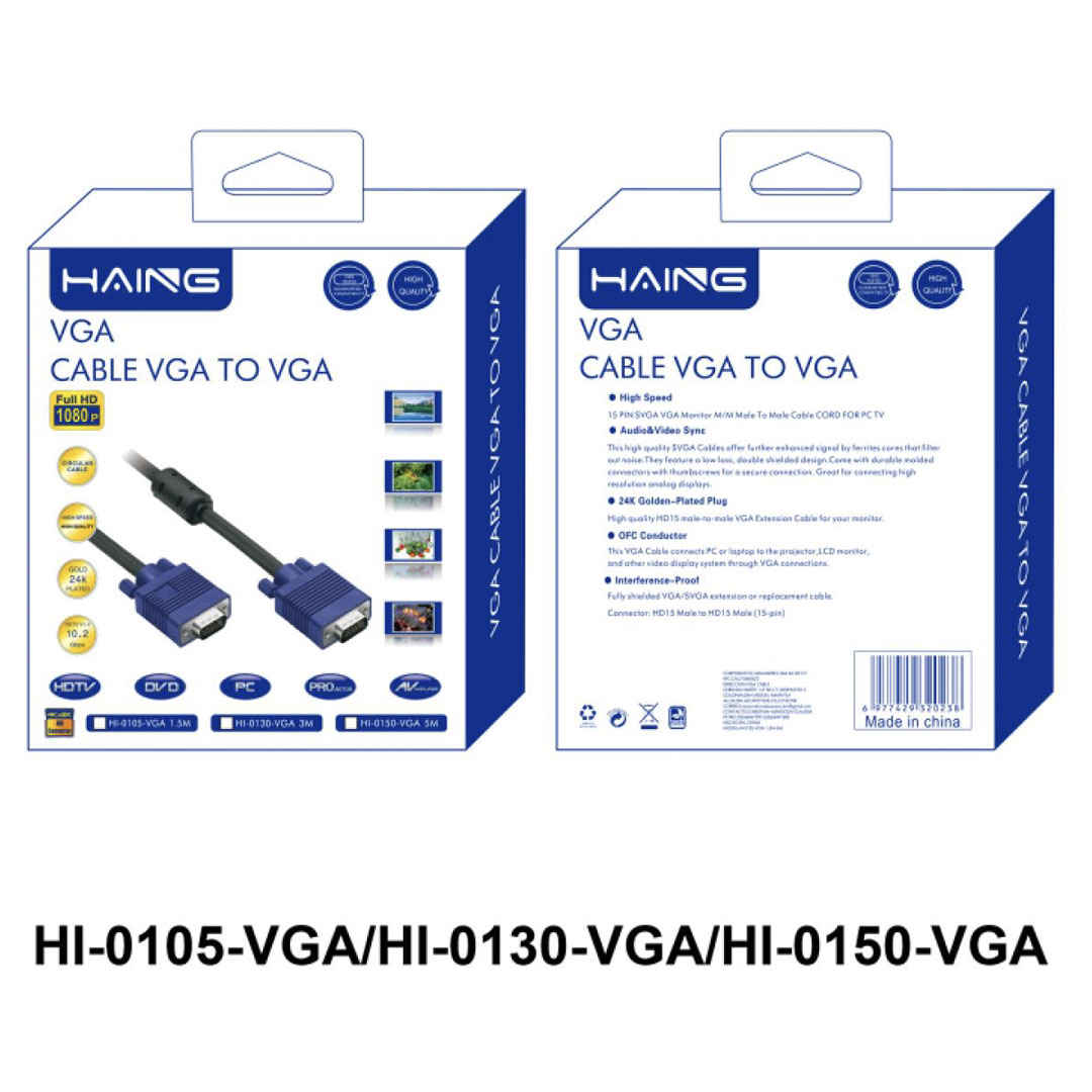 HAING VGA Male to Male Cable 1.5M (HI-0105-VGA) Price in Jordan HAING VGA Male to Male Cable 1.5M (HI-0105-VGA) - Buy Online in Jordan | OfficeJo