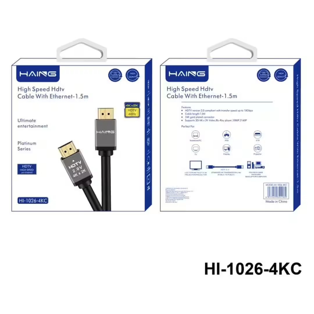 HAING High-Speed 4K HDMI Cable with Ethernet 1.5M (HI-1026-4KC) Price in Jordan HAING High-Speed 4K HDMI Cable with Ethernet 1.5M (HI-1026-4KC) - Buy Online in Jordan | OfficeJo