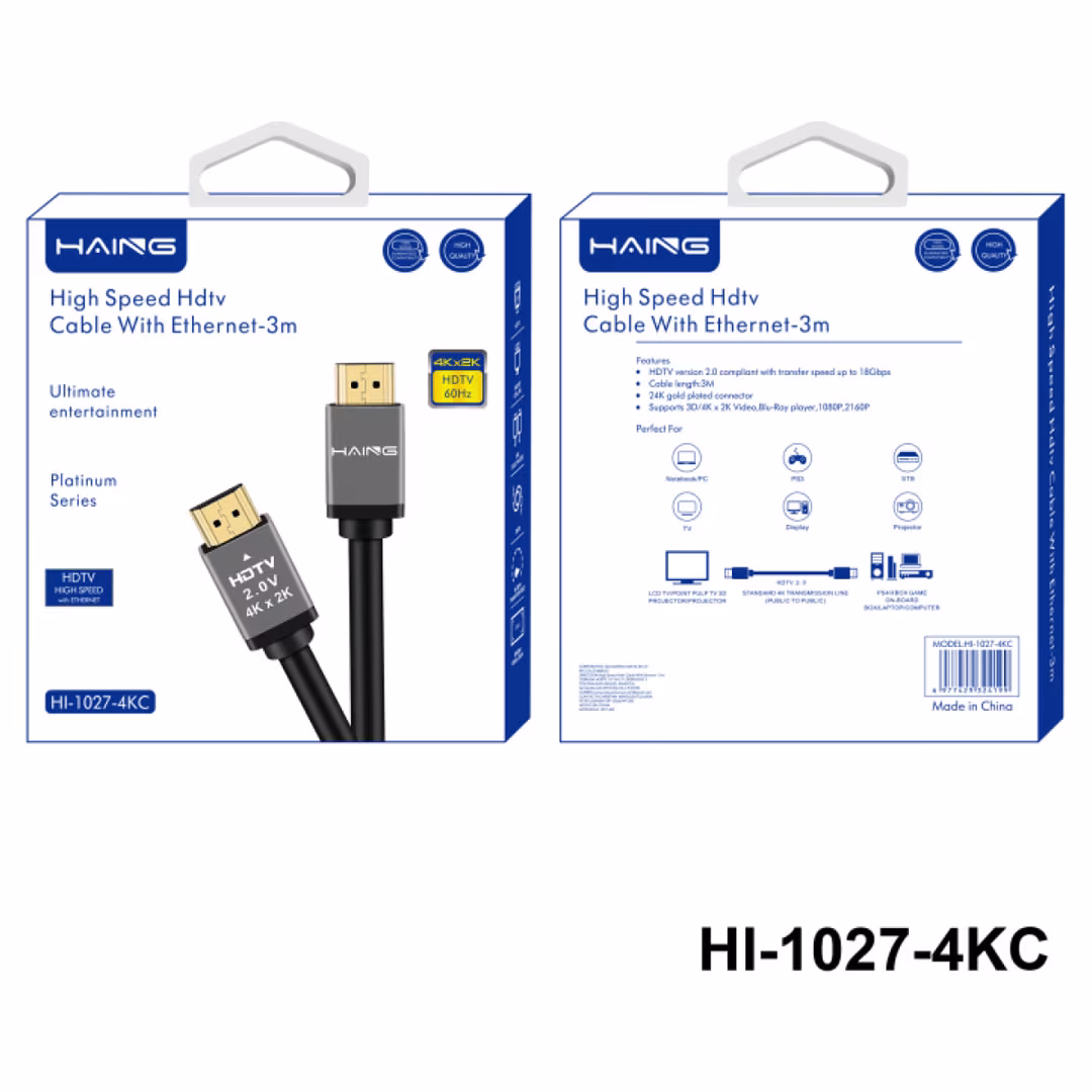 HAING High-Speed HDMI Cable with Ethernet 3M (HI-1027-4KC-3M) Price in Jordan HAING High-Speed HDMI Cable with Ethernet 3M (HI-1027-4KC-3M) - Buy Online in Jordan | OfficeJo