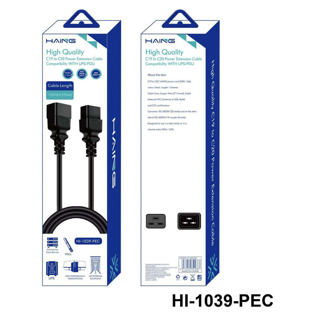 HAING C19 to C20 PDU / UPS Power Extension Cable 1.5M (HI-1039-PEC-150C) Price in Jordan HAING C19 to C20 PDU / UPS Power Extension Cable 1.5M (HI-1039-PEC-150C) - Buy Online in Jordan | OfficeJo