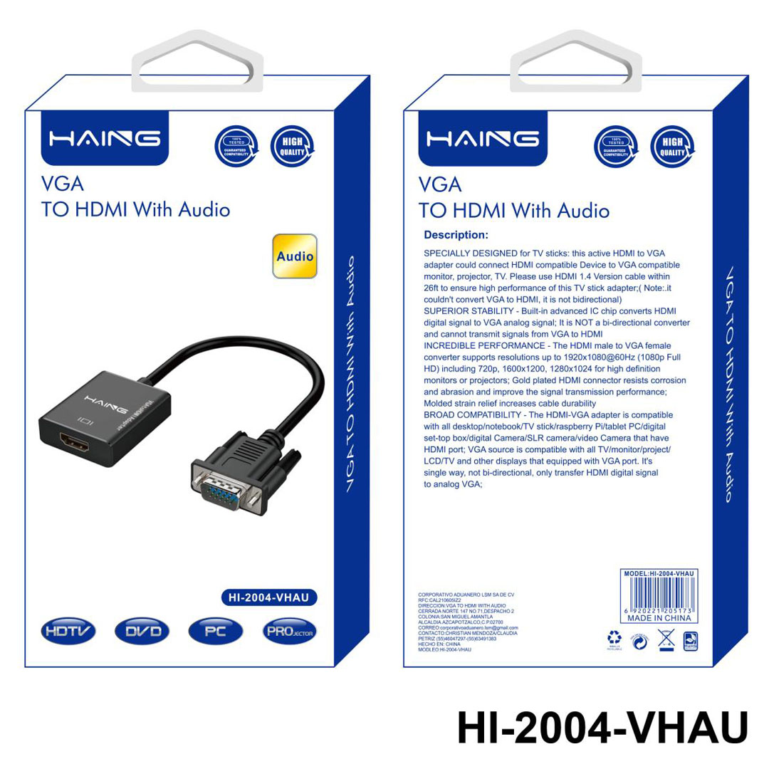 HAING VGA to HDMI Adapter with Audio High Quality (HI-2004-VHAU) Price in Jordan HAING VGA to HDMI Adapter with Audio High Quality (HI-2004-VHAU) - Buy Online in Jordan | OfficeJo
