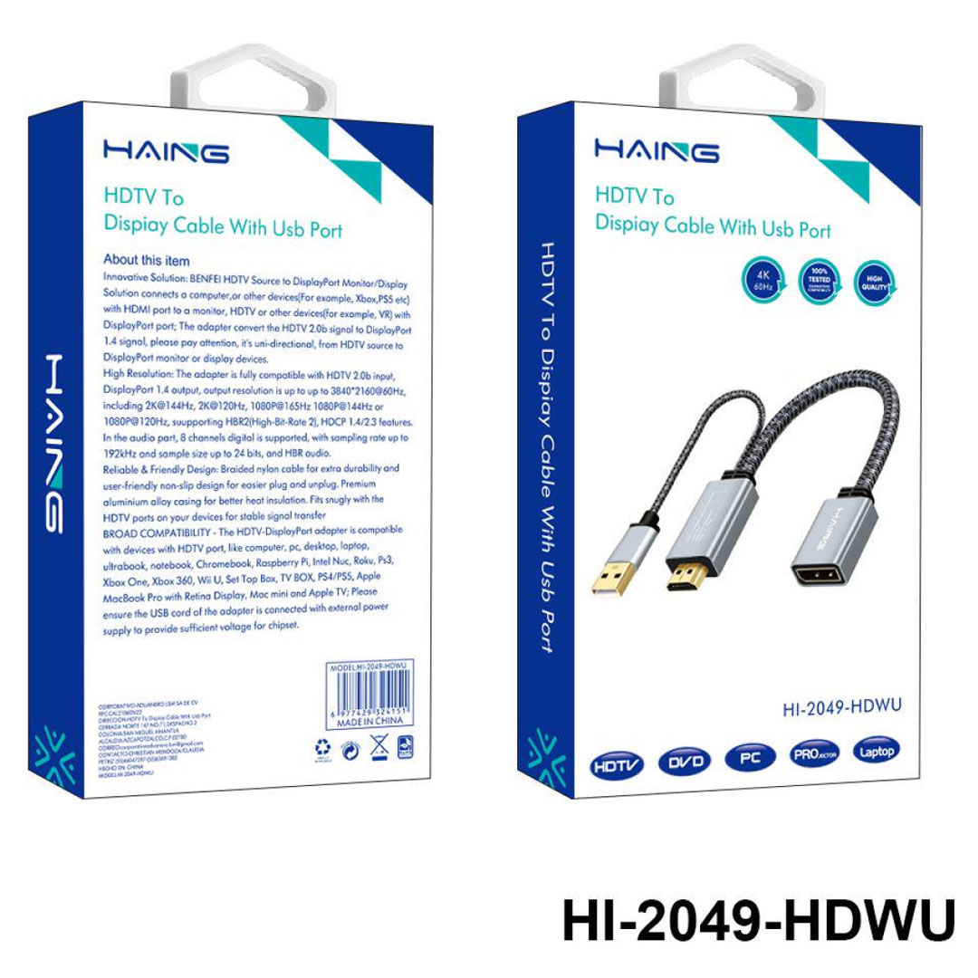HAING HDMI to Display Cable with USB Port 4K 60Hz (HI-2049-HDWU) Price in Jordan HAING HDMI to Display Cable with USB Port 4K 60Hz (HI-2049-HDWU) - Buy Online in Jordan | OfficeJo
