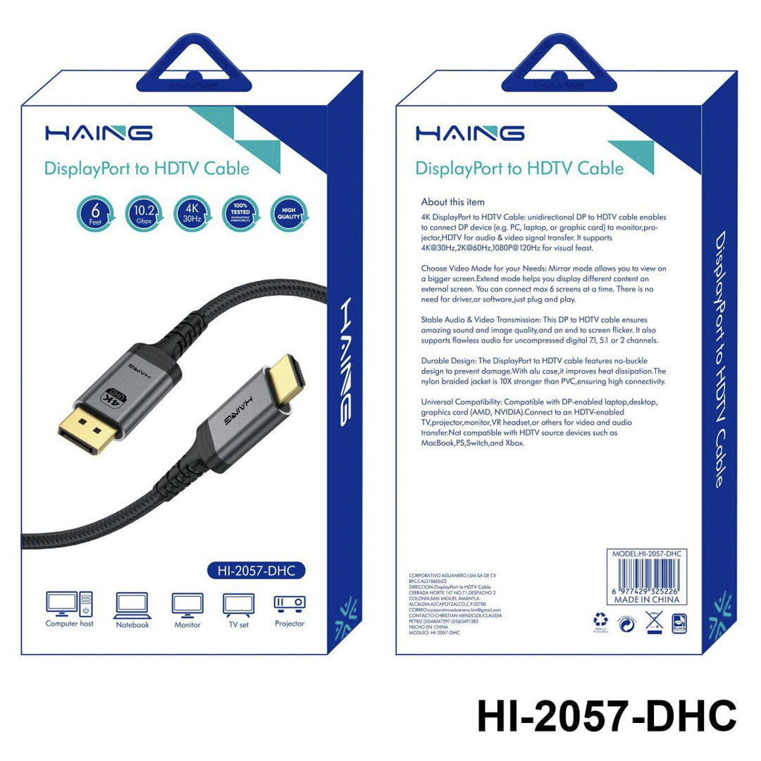 HAING DisplayPort to HDMI 4K Cable 3M (HI-2058-DHC) Price in Jordan HAING DisplayPort to HDMI 4K Cable 3M (HI-2058-DHC) - Buy Online in Jordan | OfficeJo