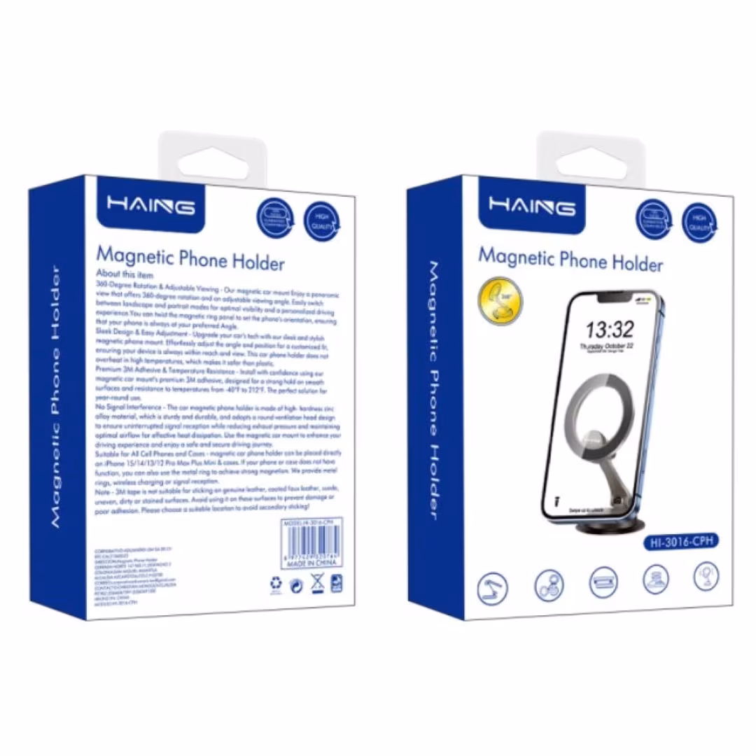 HAING HI-3016-CPH Magnetic Phone Holder – 360° Rotation, Foldable, MagSafe Compatible Price in Jordan HAING HI-3016-CPH Magnetic Phone Holder – 360° Rotation, Foldable, MagSafe Compatible - Buy Online in Jordan | OfficeJo