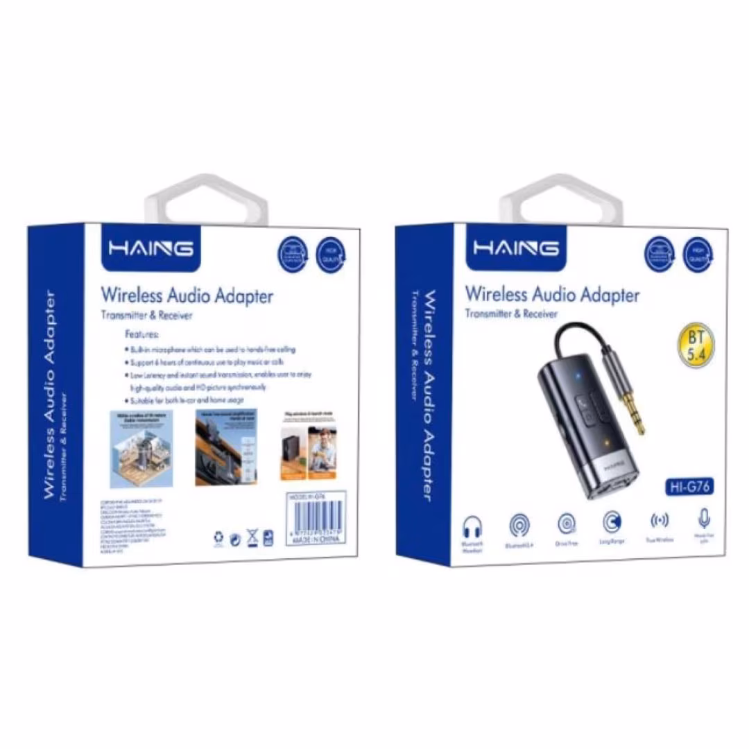HAING Bluetooth 5.4 Audio Transmitter & Receiver Adapter (HI-G76) Price in Jordan HAING Bluetooth 5.4 Audio Transmitter & Receiver Adapter (HI-G76) - Buy Online in Jordan | OfficeJo
