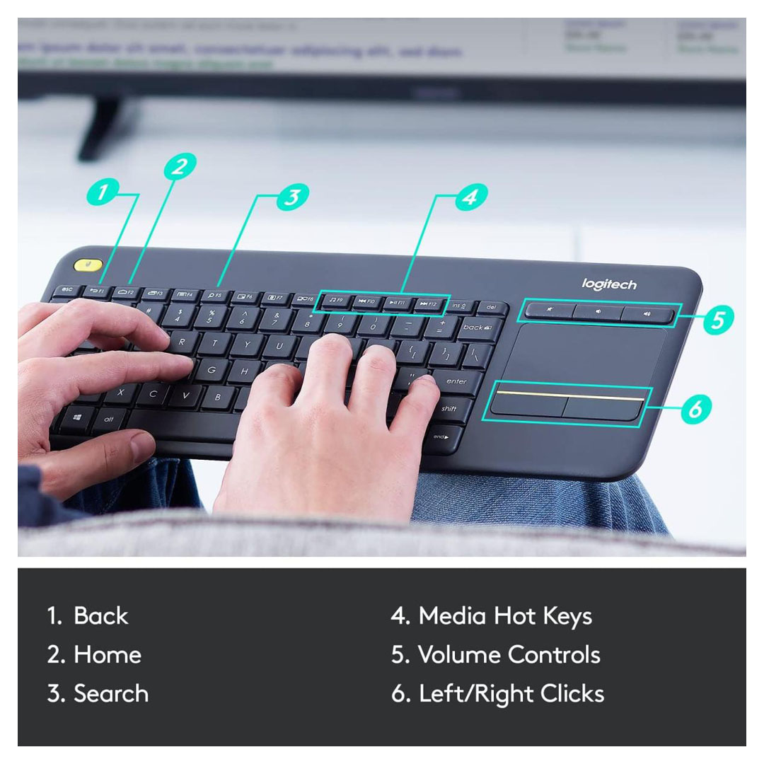 Logitech K400 Plus Wireless Keyboard – 2.4GHz, Built-in Touchpad, 10m Range Price in Jordan Logitech K400 Plus Wireless Keyboard – 2.4GHz, Built-in Touchpad, 10m Range - Buy Online in Jordan | OfficeJo