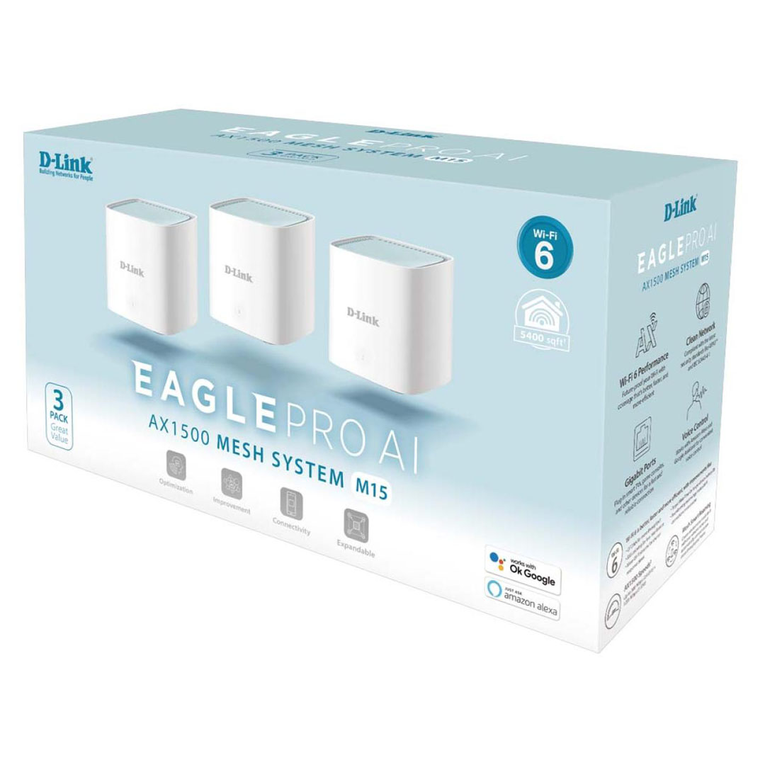 D-Link M15 AX1500 Wi-Fi Mesh Kit – Wi-Fi 6, 5400 sq. ft. Coverage, AX1500 Price in Jordan D-Link M15 AX1500 Wi-Fi Mesh Kit – Wi-Fi 6, 5400 sq. ft. Coverage, AX1500 - Buy Online in Jordan | OfficeJo