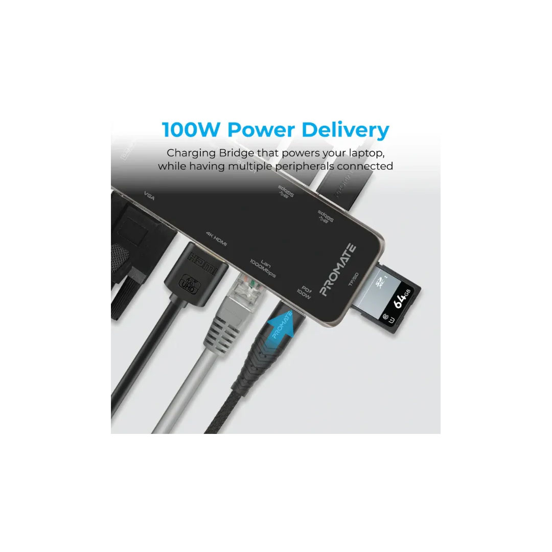 Promate PrimeHub-PRO USB-C Hub 100W PD, 4K HDMI, 1000Mbps Ethernet, 5Gbps Price in Jordan Promate PrimeHub-PRO USB-C Hub 100W PD, 4K HDMI, 1000Mbps Ethernet, 5Gbps - Buy Online in Jordan | OfficeJo