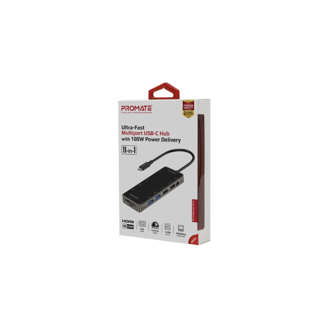 Promate PrimeHub-PRO USB-C Hub 100W PD, 4K HDMI, 1000Mbps Ethernet, 5Gbps Price in Jordan Promate PrimeHub-PRO USB-C Hub 100W PD, 4K HDMI, 1000Mbps Ethernet, 5Gbps - Buy Online in Jordan | OfficeJo
