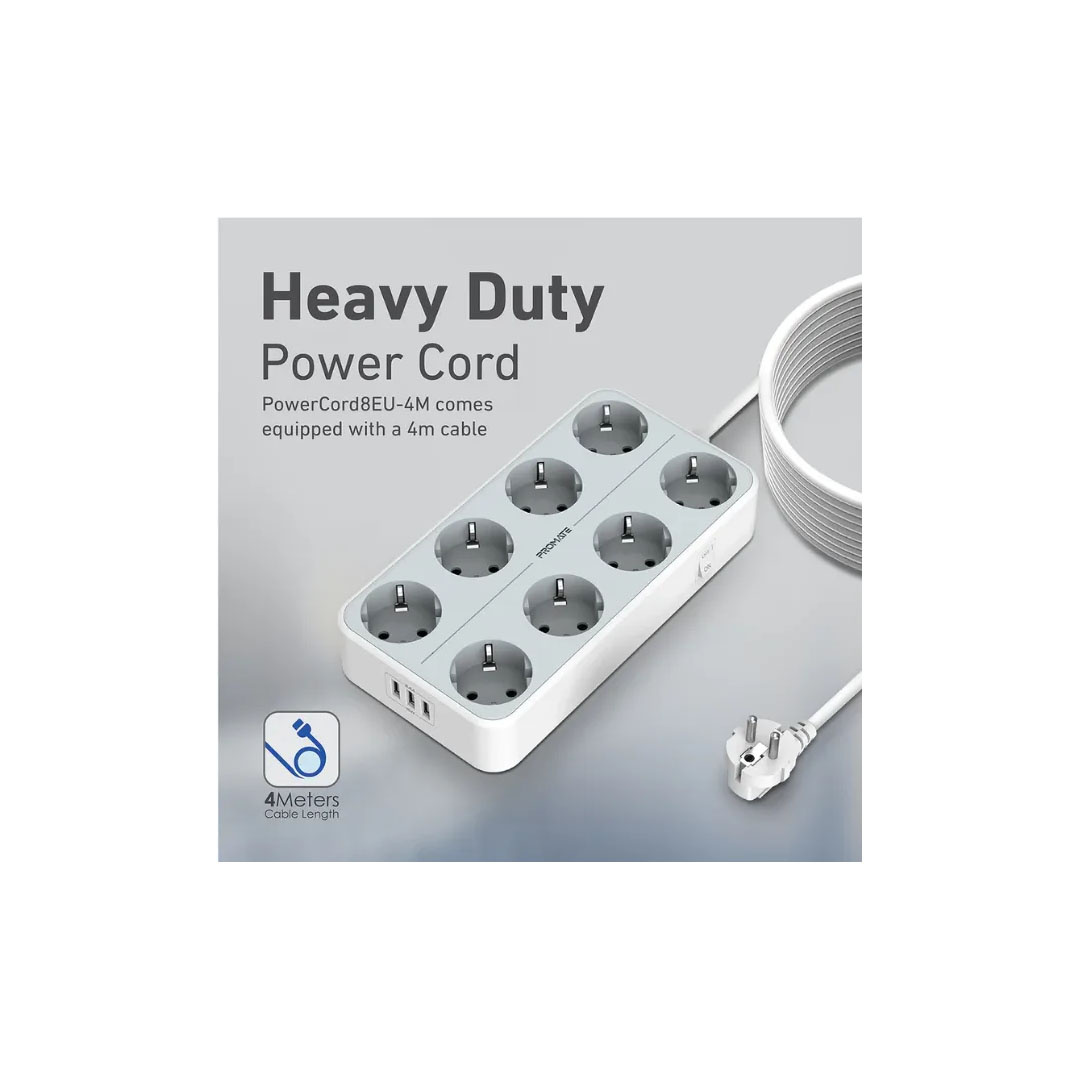Promate PowerCord8EU-4M. WHITE, Power Strip Price in Jordan Promate PowerCord8EU-4M. WHITE, Power Strip - Buy Online in Jordan | OfficeJo