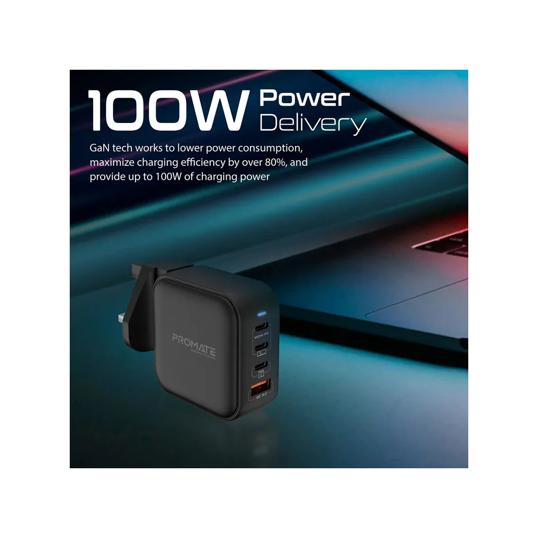 Promate GANPORT4-100PD.BLACK, Charger Price in Jordan Promate GANPORT4-100PD.BLACK, Charger - Buy Online in Jordan | OfficeJo