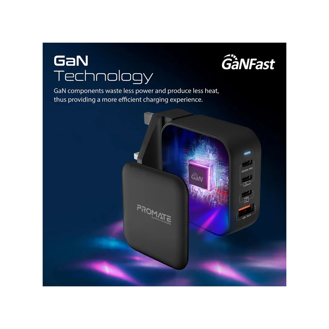 Promate GANPORT4-100PD.BLACK, Charger Price in Jordan Promate GANPORT4-100PD.BLACK, Charger - Buy Online in Jordan | OfficeJo