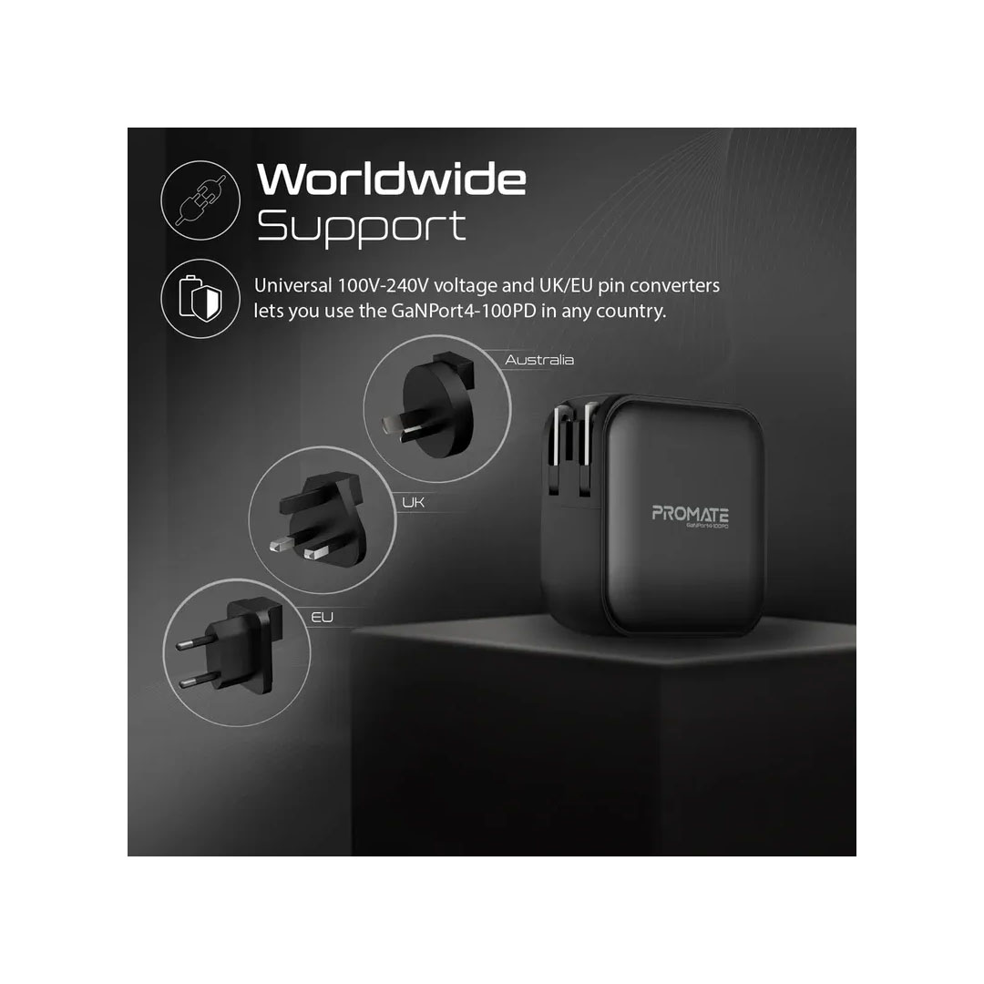 Promate GANPORT4-100PD.BLACK, Charger Price in Jordan Promate GANPORT4-100PD.BLACK, Charger - Buy Online in Jordan | OfficeJo