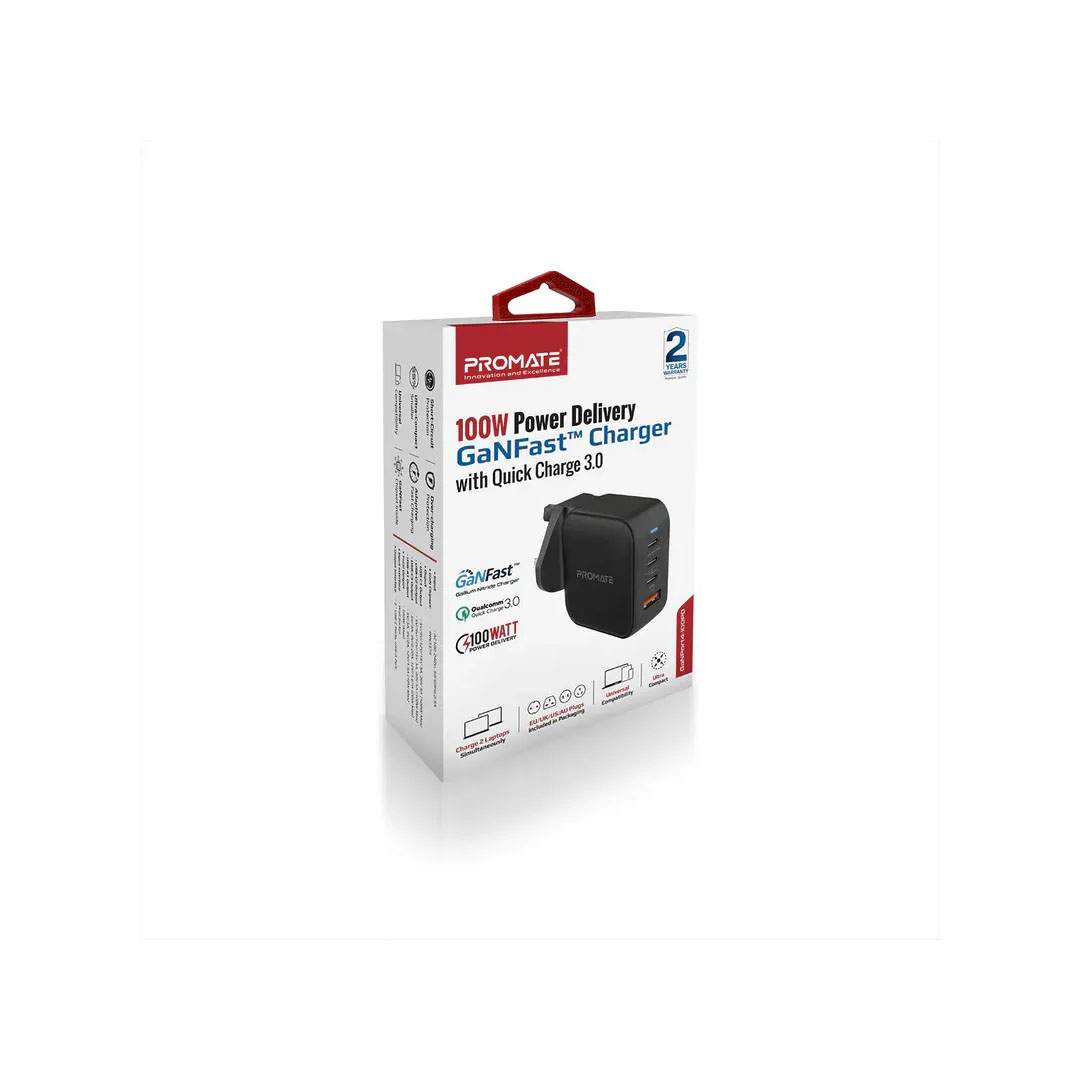 Promate GANPORT4-100PD.BLACK, Charger Price in Jordan Promate GANPORT4-100PD.BLACK, Charger - Buy Online in Jordan | OfficeJo