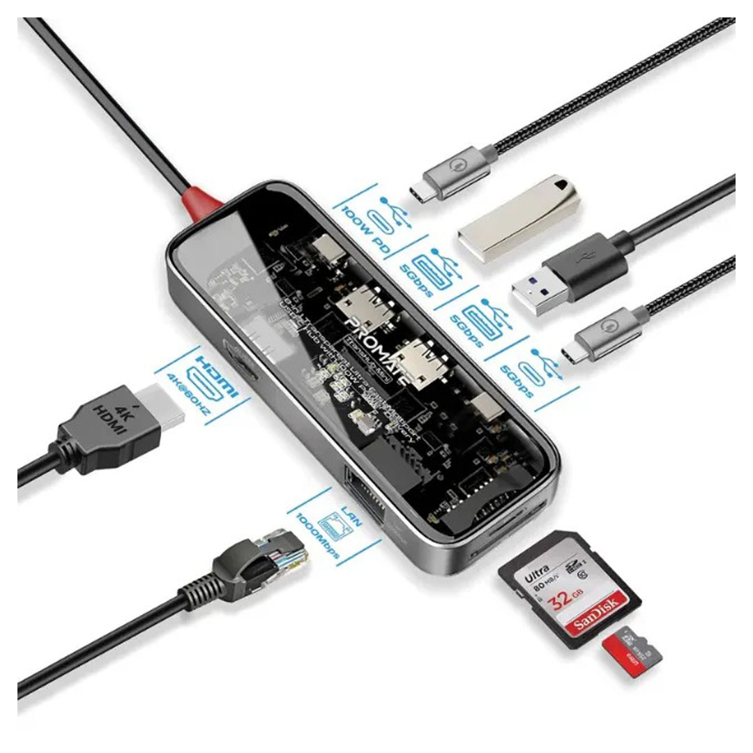 Promate Transhub-Mini, USB-C Hub 8-in-1 Price in Jordan Promate Transhub-Mini, USB-C Hub 8-in-1 - Buy Online in Jordan | OfficeJo