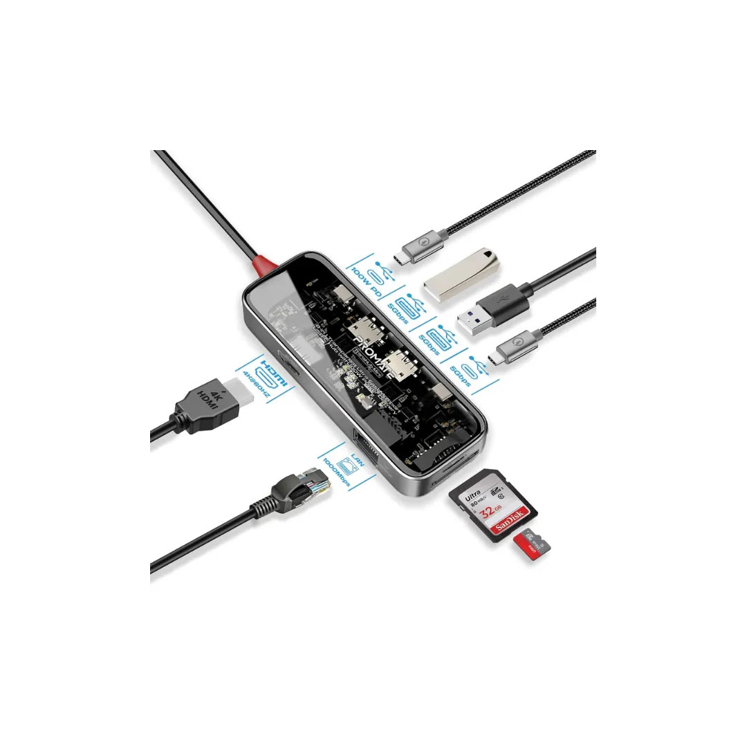 Promate Transhub-Mini, USB-C Hub 8-in-1 Price in Jordan Promate Transhub-Mini, USB-C Hub 8-in-1 - Buy Online in Jordan | OfficeJo