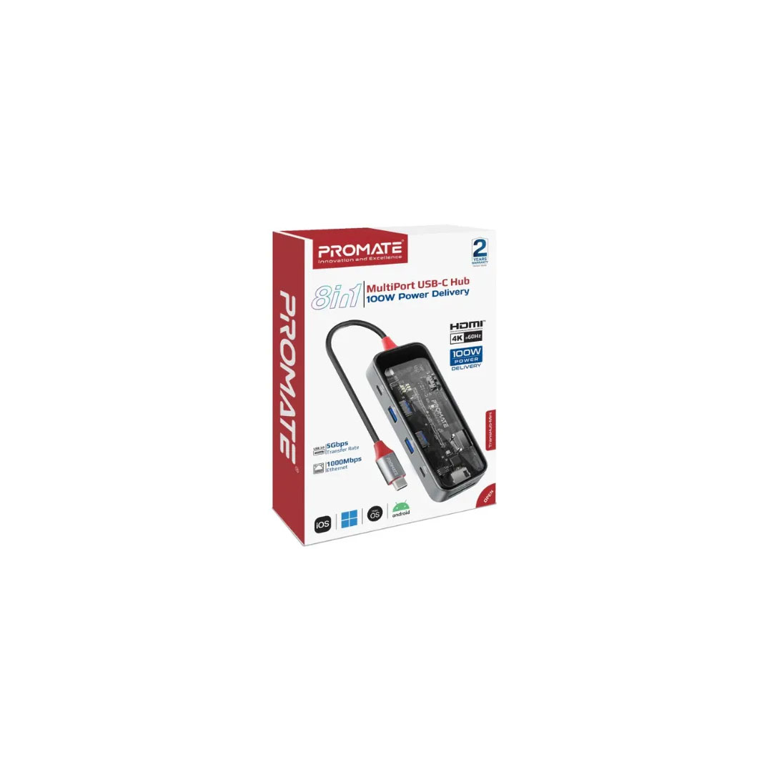 Promate Transhub-Mini, USB-C Hub 8-in-1 Price in Jordan Promate Transhub-Mini, USB-C Hub 8-in-1 - Buy Online in Jordan | OfficeJo