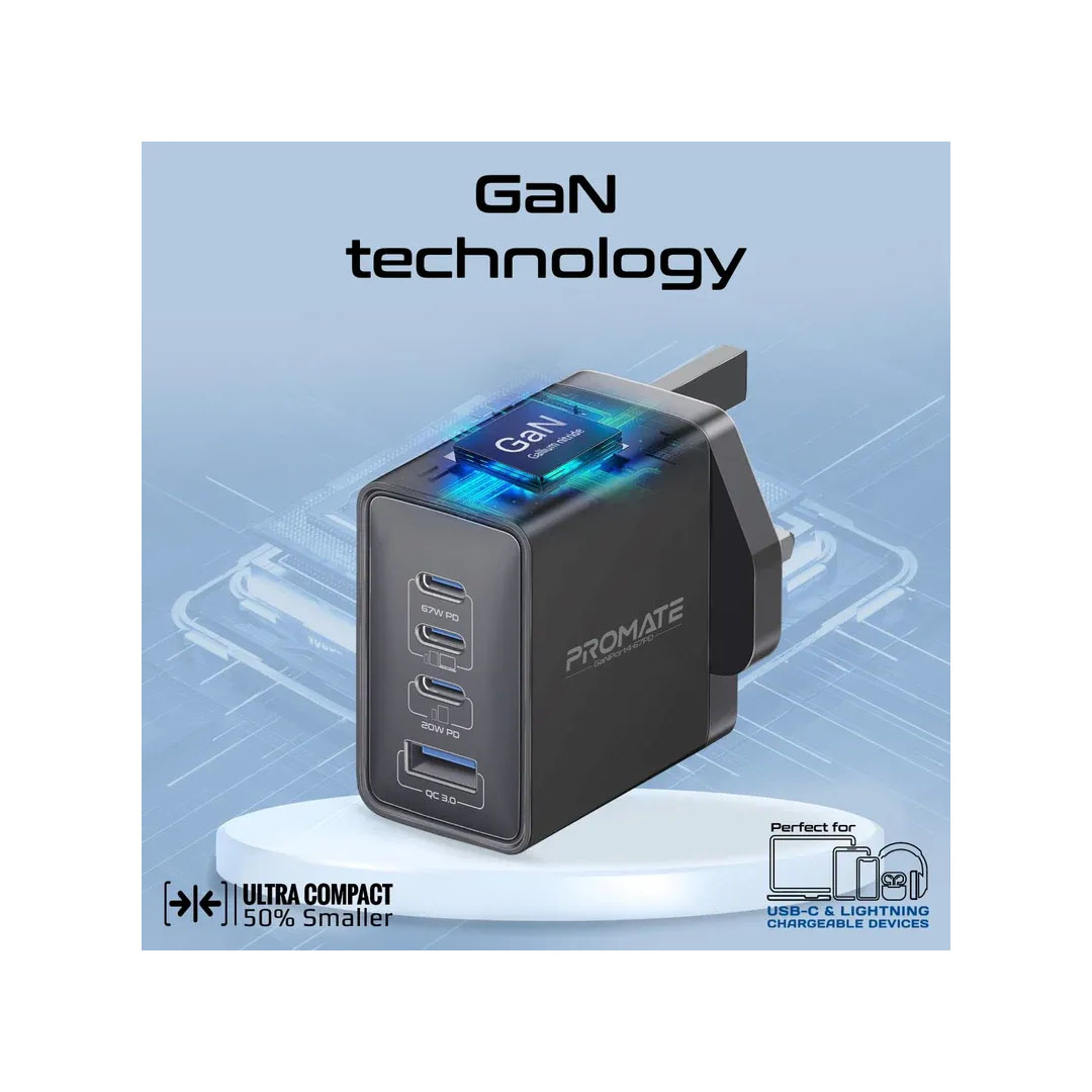 Promate GaNPort4-67PD.Black, Charger Price in Jordan Promate GaNPort4-67PD.Black, Charger - Buy Online in Jordan | OfficeJo