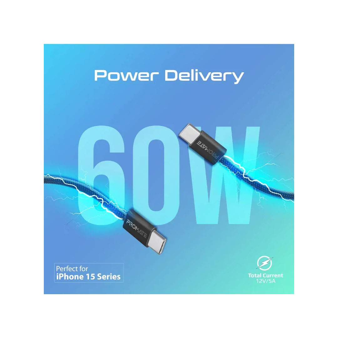 Promate EcoLine USB-C Cable – 60W PD, 480Mbps, 200cm Price in Jordan Promate EcoLine USB-C Cable – 60W PD, 480Mbps, 200cm - Buy Online in Jordan | OfficeJo