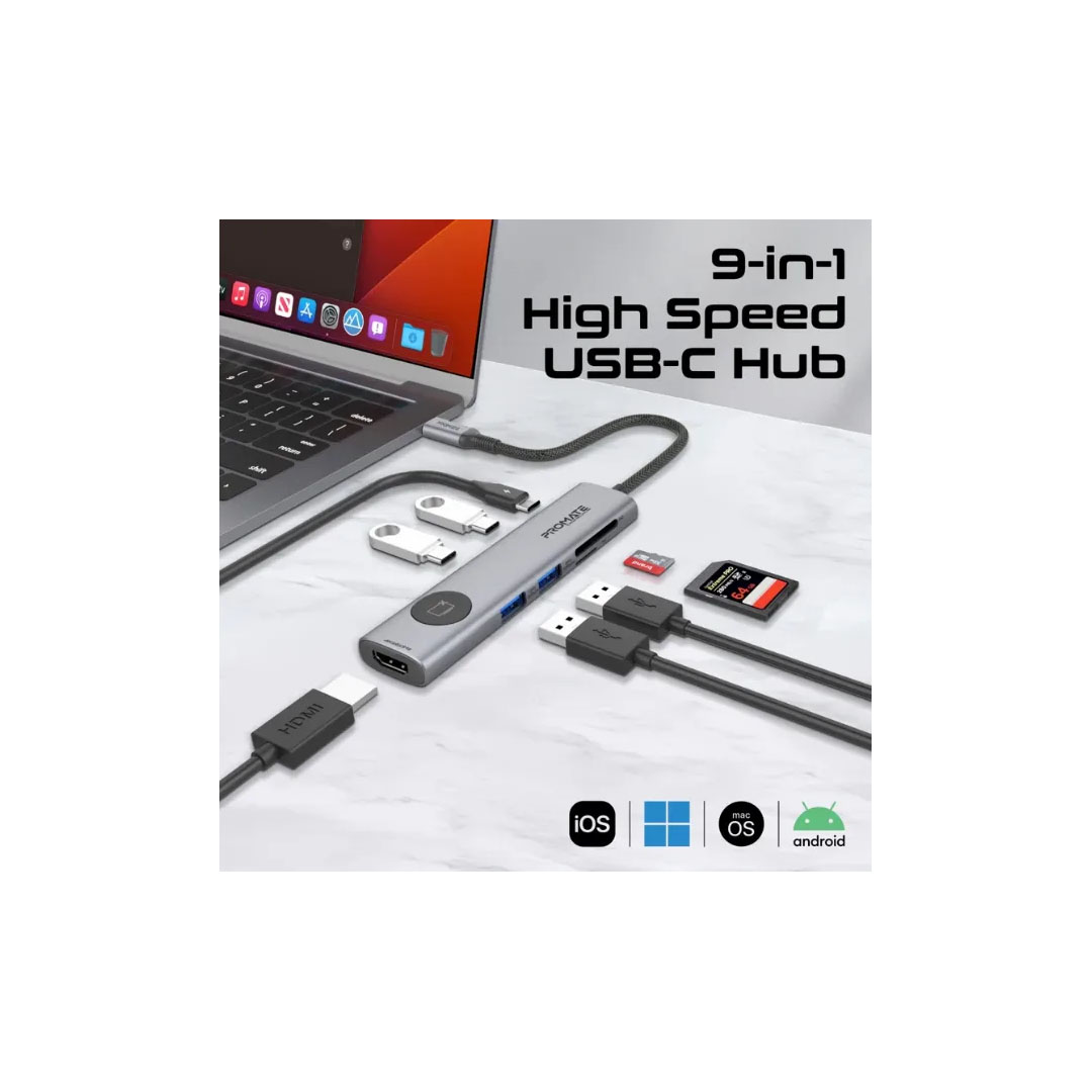 Promate ComandHub-Lite USB-C Hub – 4K@60Hz HDMI, 100W PD, 5Gbps, Screen Privacy Button Price in Jordan Promate ComandHub-Lite USB-C Hub – 4K@60Hz HDMI, 100W PD, 5Gbps, Screen Privacy Button - Buy Online in Jordan | OfficeJo