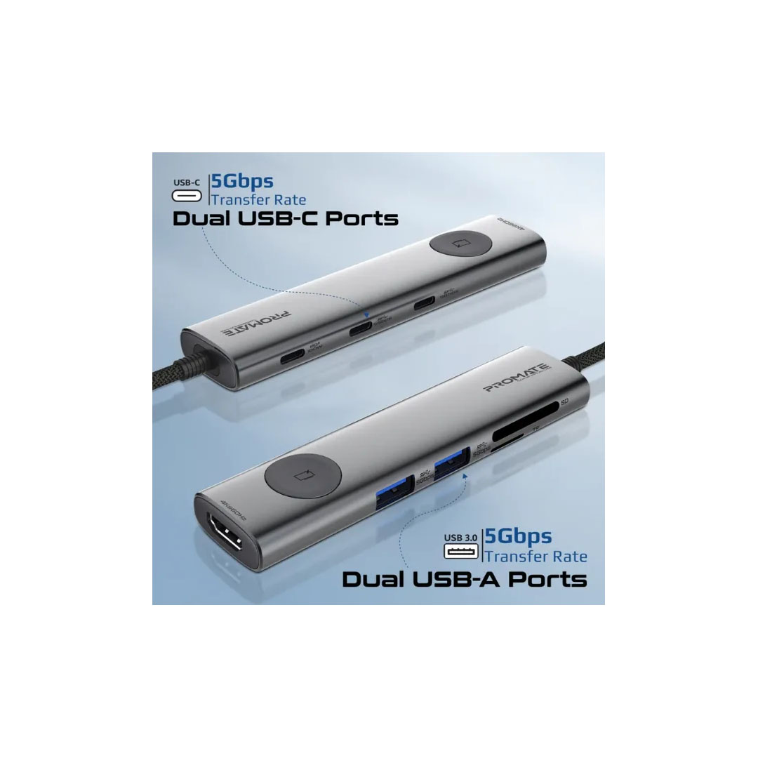Promate ComandHub-Lite USB-C Hub – 4K@60Hz HDMI, 100W PD, 5Gbps, Screen Privacy Button Price in Jordan Promate ComandHub-Lite USB-C Hub – 4K@60Hz HDMI, 100W PD, 5Gbps, Screen Privacy Button - Buy Online in Jordan | OfficeJo