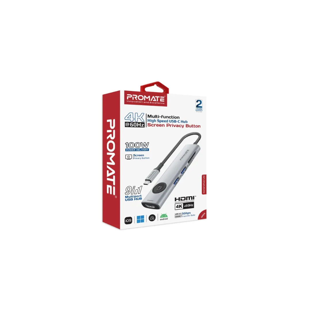 Promate ComandHub-Lite USB-C Hub – 4K@60Hz HDMI, 100W PD, 5Gbps, Screen Privacy Button Price in Jordan Promate ComandHub-Lite USB-C Hub – 4K@60Hz HDMI, 100W PD, 5Gbps, Screen Privacy Button - Buy Online in Jordan | OfficeJo