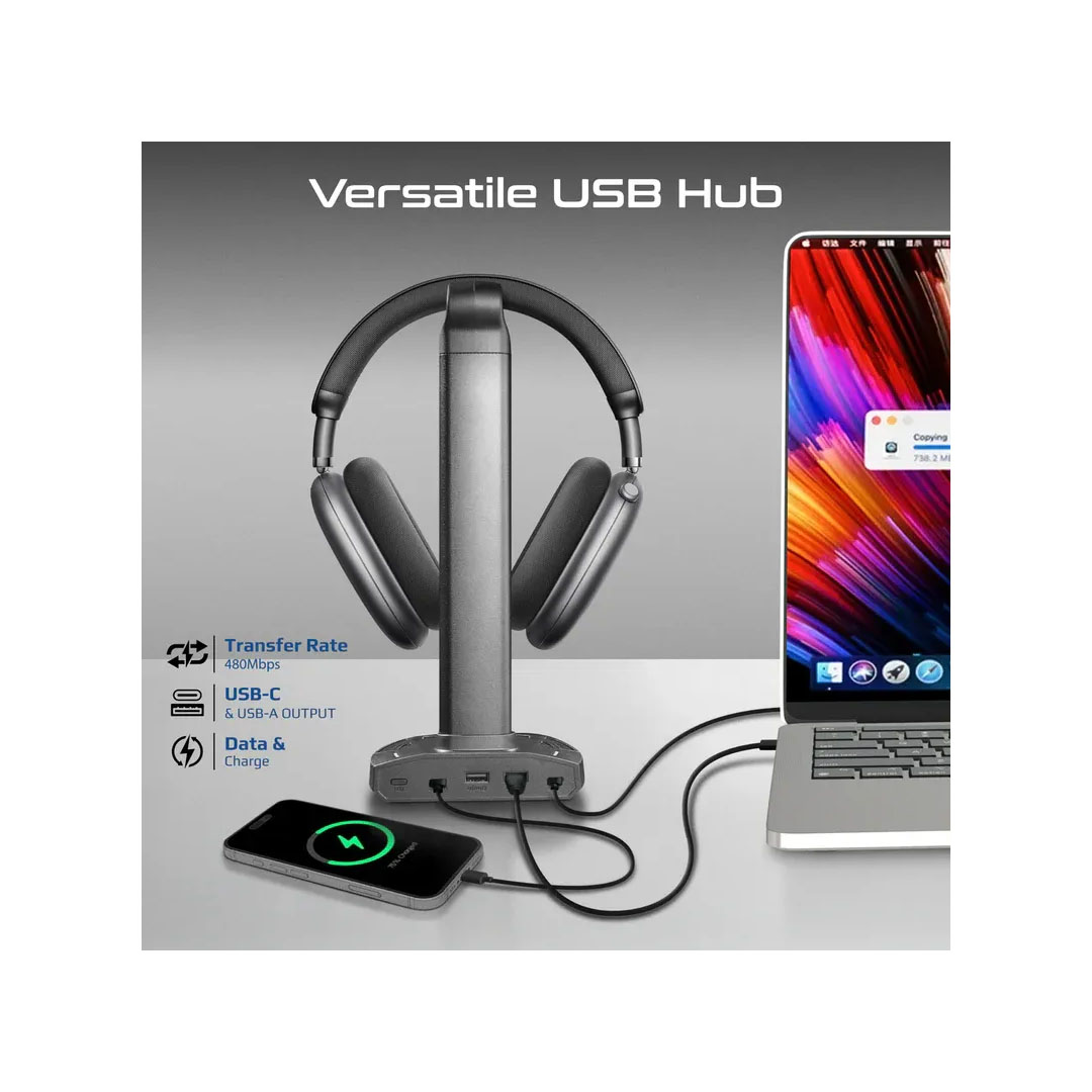 Promate FortX Headset Stand – 15W Wireless Charger, RGB Lighting, USB Hub Price in Jordan Promate FortX Headset Stand – 15W Wireless Charger, RGB Lighting, USB Hub - Buy Online in Jordan | OfficeJo