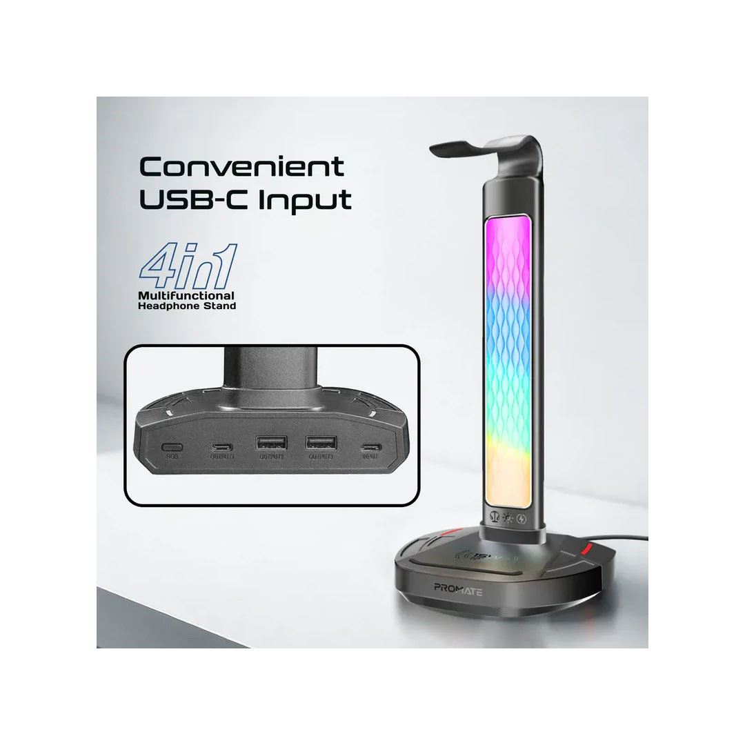 Promate FortX Headset Stand – 15W Wireless Charger, RGB Lighting, USB Hub Price in Jordan Promate FortX Headset Stand – 15W Wireless Charger, RGB Lighting, USB Hub - Buy Online in Jordan | OfficeJo