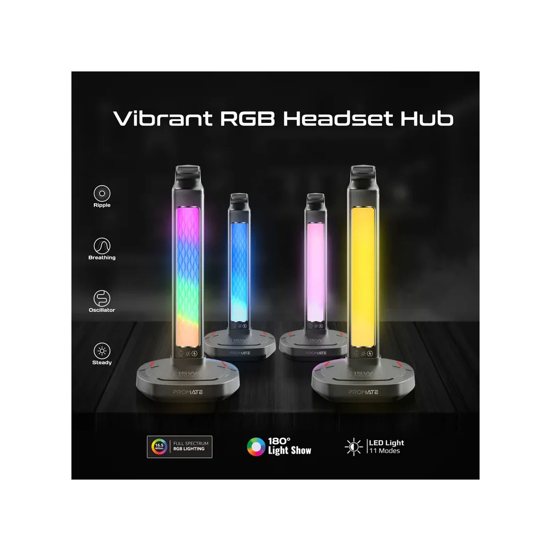 Promate FortX Headset Stand – 15W Wireless Charger, RGB Lighting, USB Hub Price in Jordan Promate FortX Headset Stand – 15W Wireless Charger, RGB Lighting, USB Hub - Buy Online in Jordan | OfficeJo