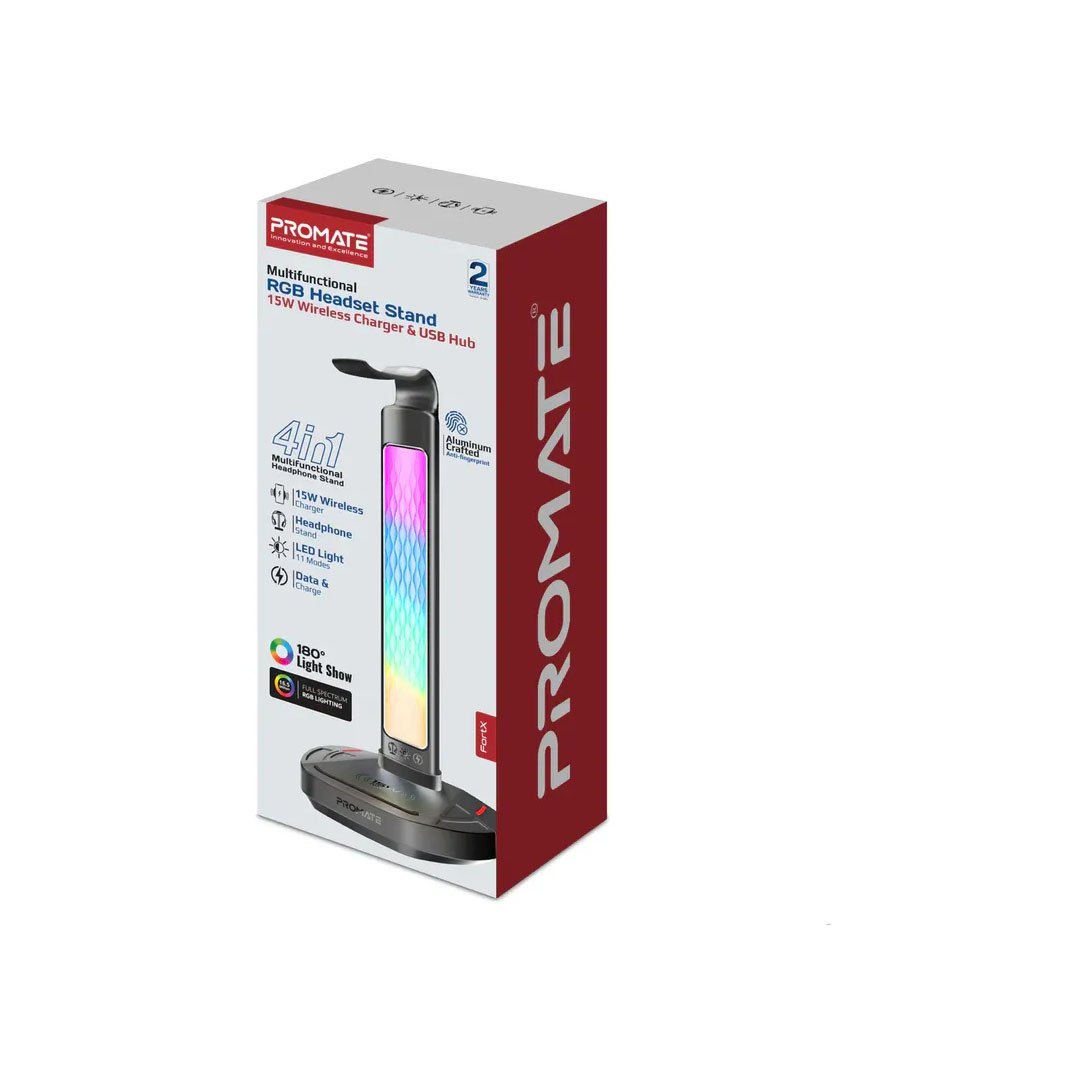 Promate FortX Headset Stand – 15W Wireless Charger, RGB Lighting, USB Hub Price in Jordan Promate FortX Headset Stand – 15W Wireless Charger, RGB Lighting, USB Hub - Buy Online in Jordan | OfficeJo