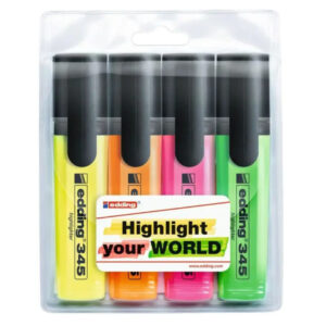 Edding 345 Highlighter Set of 4 Colors – Chisel Nib, 2-5mm, Water-Based Neon Ink - Buy Online in Jordan | OfficeJo