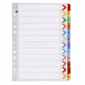 A4 Plastic File Dividers Numbered 1-12 – Colored Tabs, Good Quality Price in Jordan A4 Plastic File Dividers Numbered 1-12 – Colored Tabs, Good Quality - Buy Online in Jordan | OfficeJo