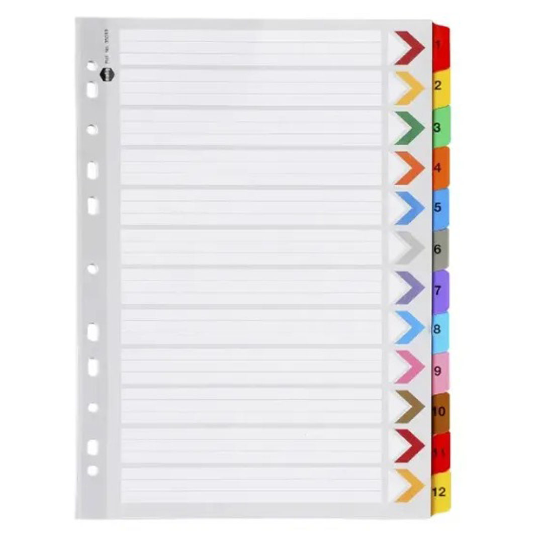 A4 Plastic File Dividers Numbered 1-12 – Colored Tabs, Good Quality Price in Jordan A4 Plastic File Dividers Numbered 1-12 – Colored Tabs, Good Quality - Buy Online in Jordan | OfficeJo