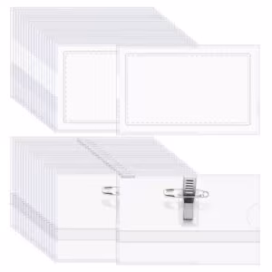 Pin Name Badge Pack of 50 – Transparent Plastic Front, Plain Card Inserts, Pin Fitting - Buy Online in Jordan | OfficeJo