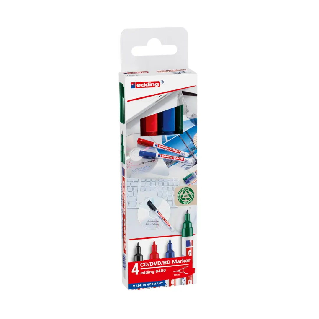 Edding 8400/4 CD/DVD Marker Set – Permanent, Lightfast, 0.5–1mm Tip, 4 Colours Price in Jordan Edding 8400/4 CD/DVD Marker Set – Permanent, Lightfast, 0.5–1mm Tip, 4 Colours - Buy Online in Jordan | OfficeJo