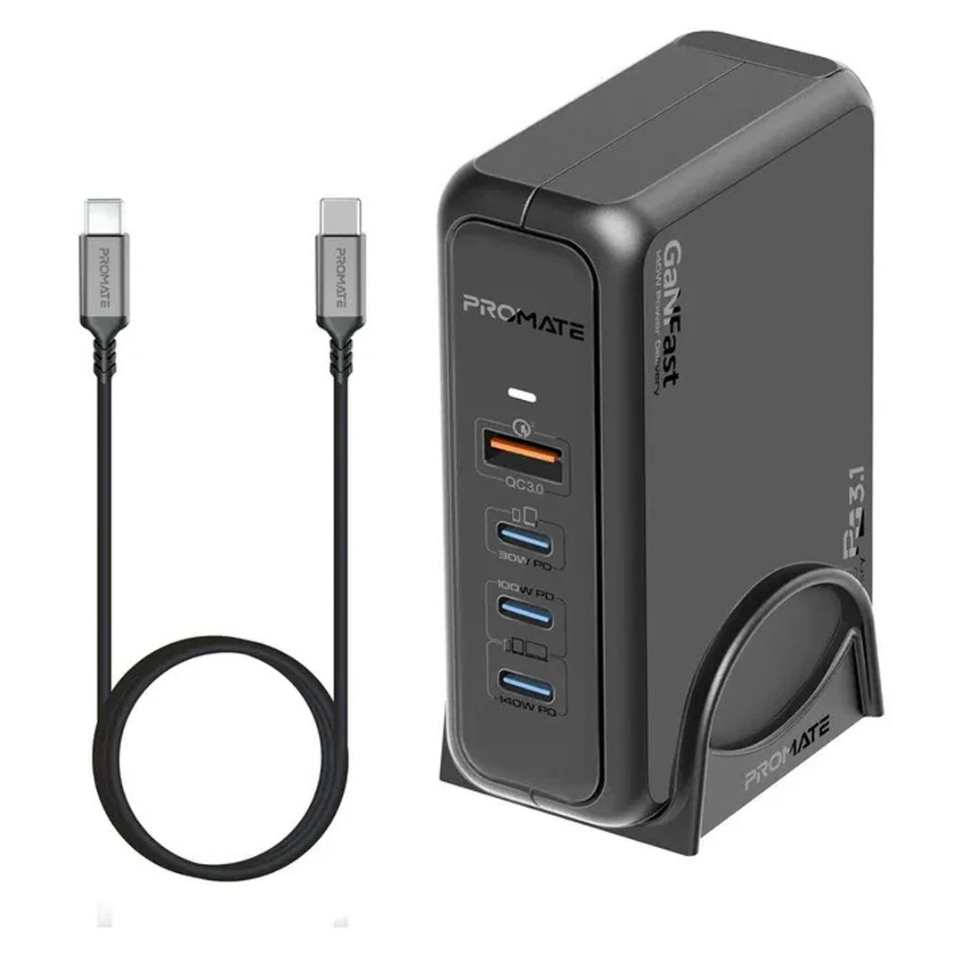 Promate GaNFast Charging Station – 140W, Power Delivery 3.1, Quick Charge 3.0, 4 Ports Price in Jordan Promate GaNFast Charging Station – 140W, Power Delivery 3.1, Quick Charge 3.0, 4 Ports - Buy Online in Jordan | OfficeJo