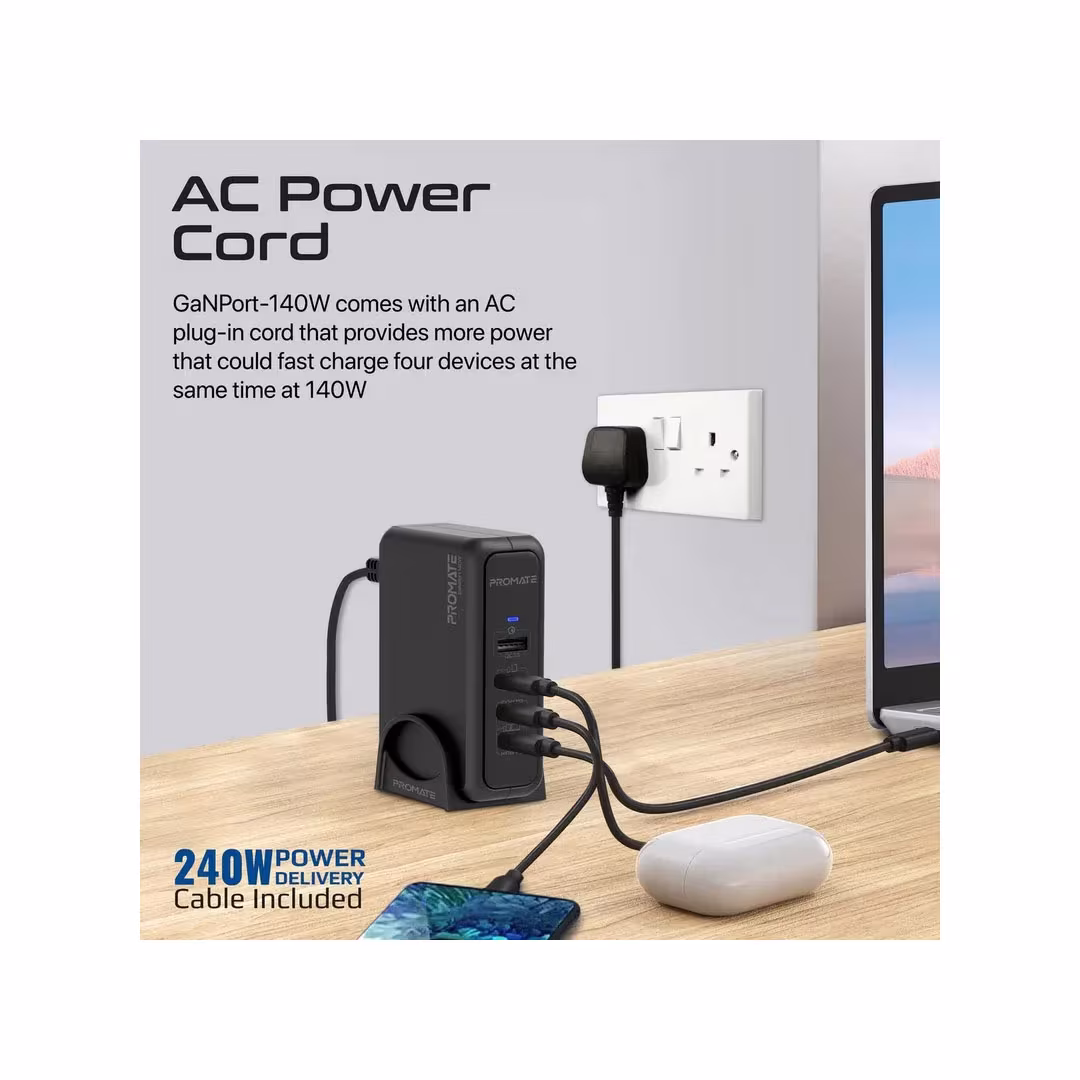 Promate GaNFast Charging Station – 140W, Power Delivery 3.1, Quick Charge 3.0, 4 Ports Price in Jordan Promate GaNFast Charging Station – 140W, Power Delivery 3.1, Quick Charge 3.0, 4 Ports - Buy Online in Jordan | OfficeJo