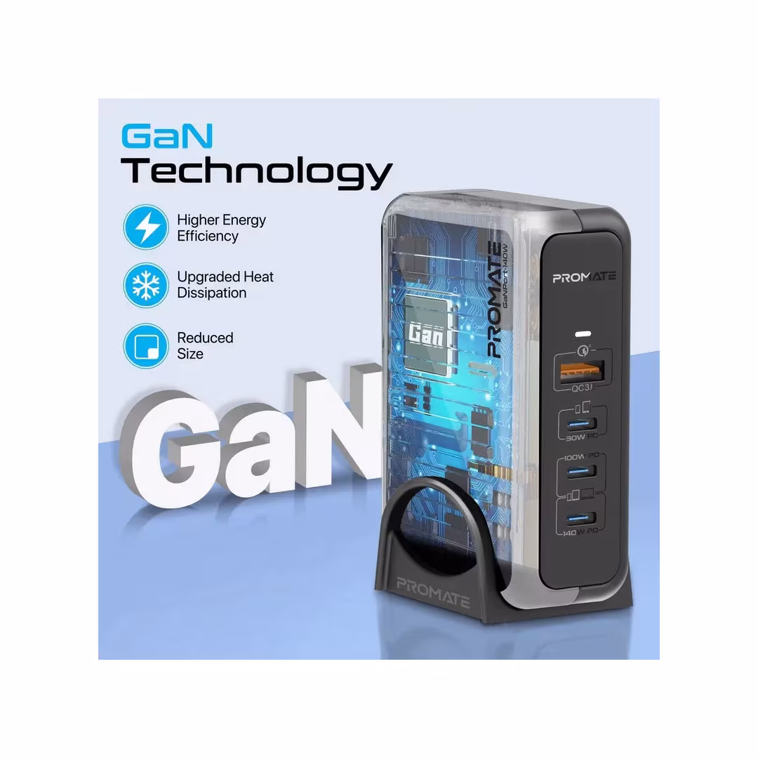 Promate GaNFast Charging Station – 140W, Power Delivery 3.1, Quick Charge 3.0, 4 Ports Price in Jordan Promate GaNFast Charging Station – 140W, Power Delivery 3.1, Quick Charge 3.0, 4 Ports - Buy Online in Jordan | OfficeJo