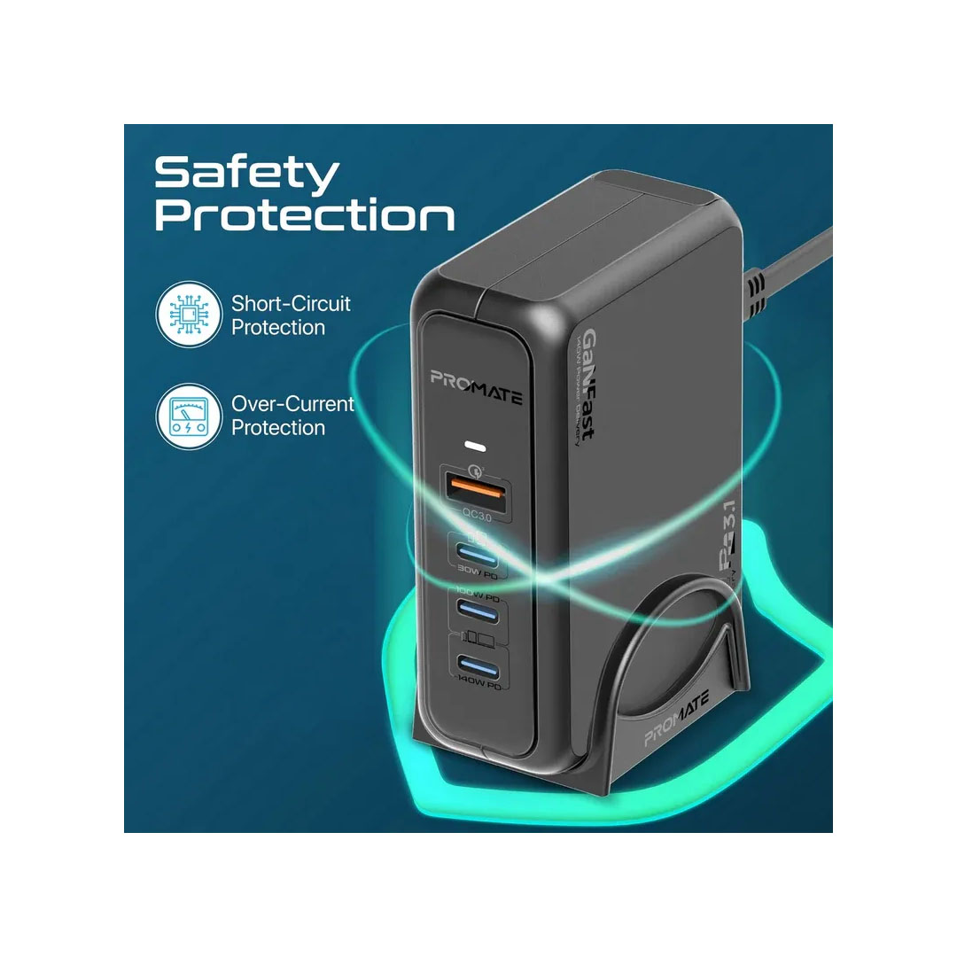 Promate GaNFast Charging Station – 140W, Power Delivery 3.1, Quick Charge 3.0, 4 Ports Price in Jordan Promate GaNFast Charging Station – 140W, Power Delivery 3.1, Quick Charge 3.0, 4 Ports - Buy Online in Jordan | OfficeJo