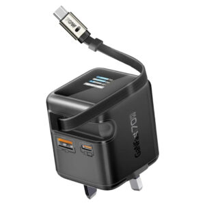 Promate Cubix-R70 USB-C Wall Charger – 70W GaNFast, Retractable Cable, TFT Display Price in Jordan Promate Cubix-R70 USB-C Wall Charger – 70W GaNFast, Retractable Cable, TFT Display - Buy Online in Jordan | OfficeJo