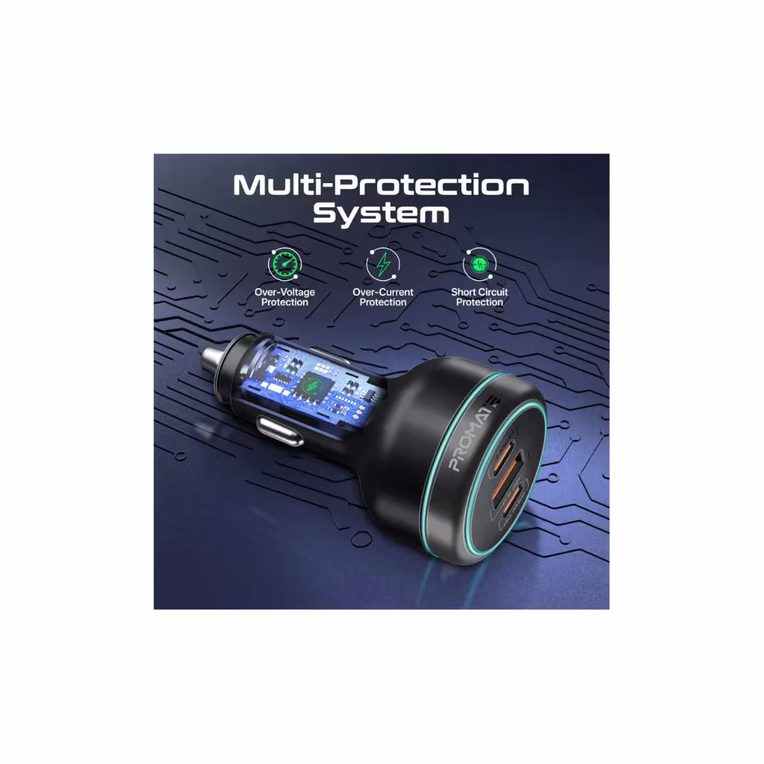Promate PowerDrive-230W Car Charger – 140W PD 3.1, USB-C, USB-A, 230W Total Output Price in Jordan Promate PowerDrive-230W Car Charger – 140W PD 3.1, USB-C, USB-A, 230W Total Output - Buy Online in Jordan | OfficeJo