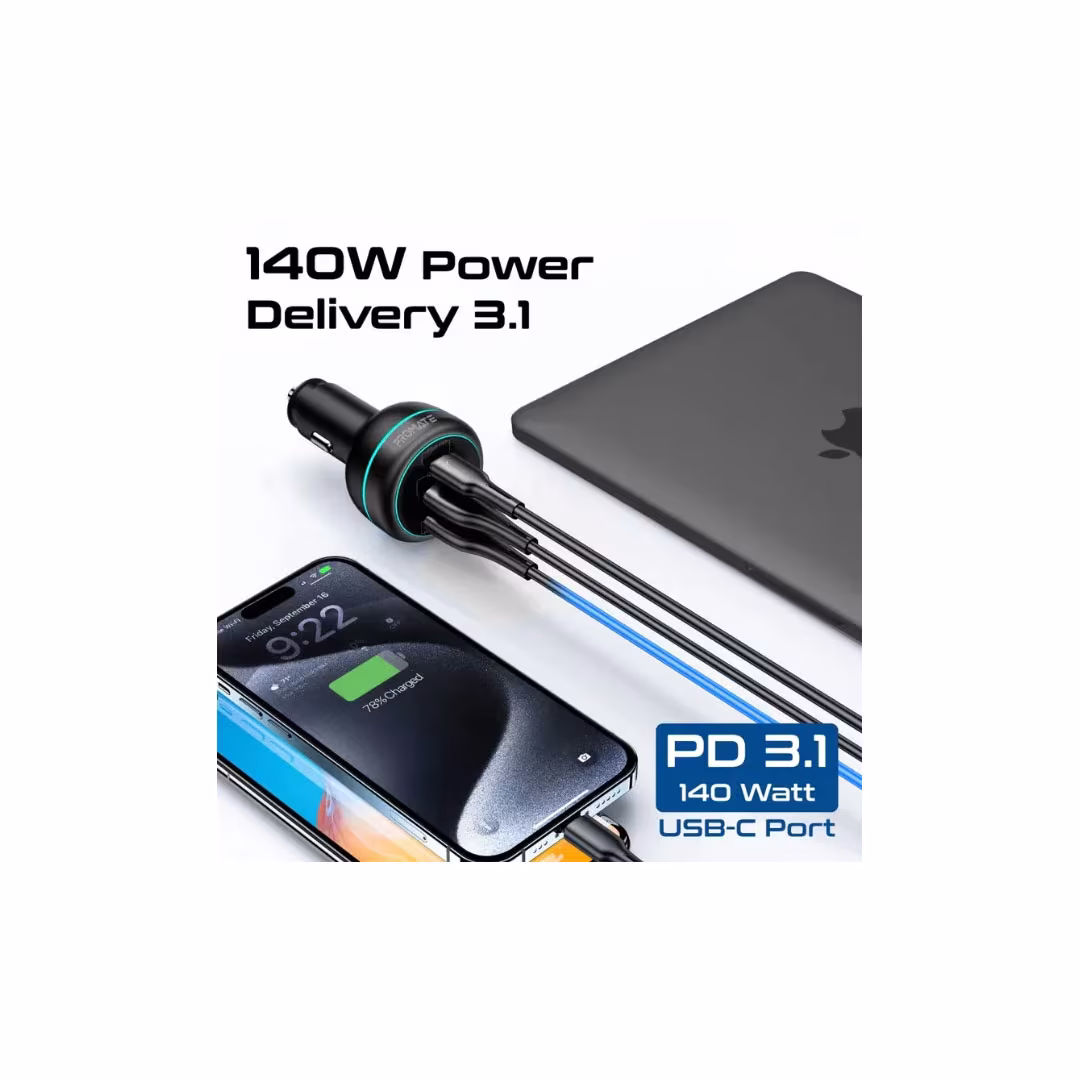 Promate PowerDrive-230W Car Charger – 140W PD 3.1, USB-C, USB-A, 230W Total Output Price in Jordan Promate PowerDrive-230W Car Charger – 140W PD 3.1, USB-C, USB-A, 230W Total Output - Buy Online in Jordan | OfficeJo