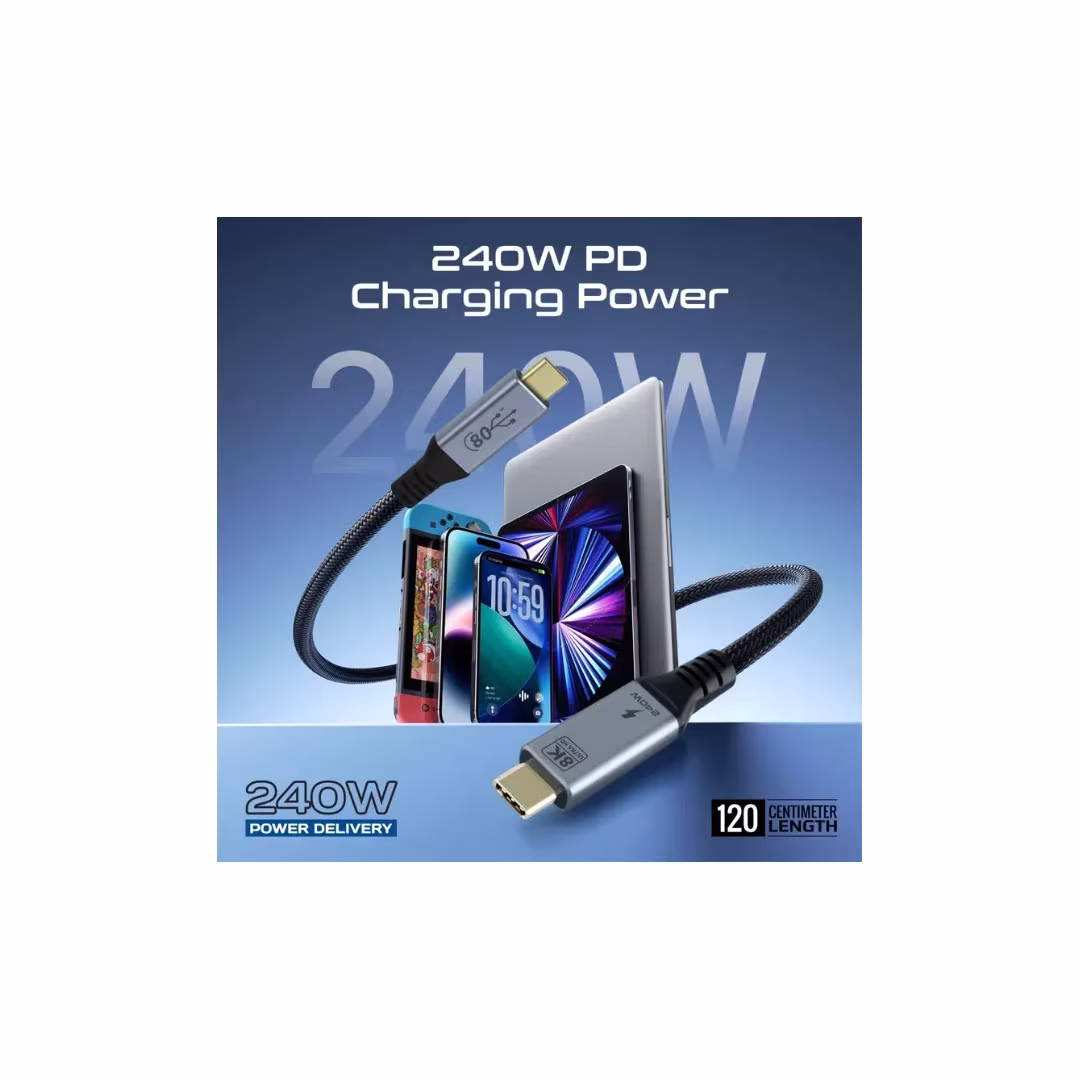 Promate PowerBolt5 USB4 Cable – 80Gbps, 240W PD, 8K@60Hz, 1.2M Price in Jordan Promate PowerBolt5 USB4 Cable – 80Gbps, 240W PD, 8K@60Hz, 1.2M - Buy Online in Jordan | OfficeJo
