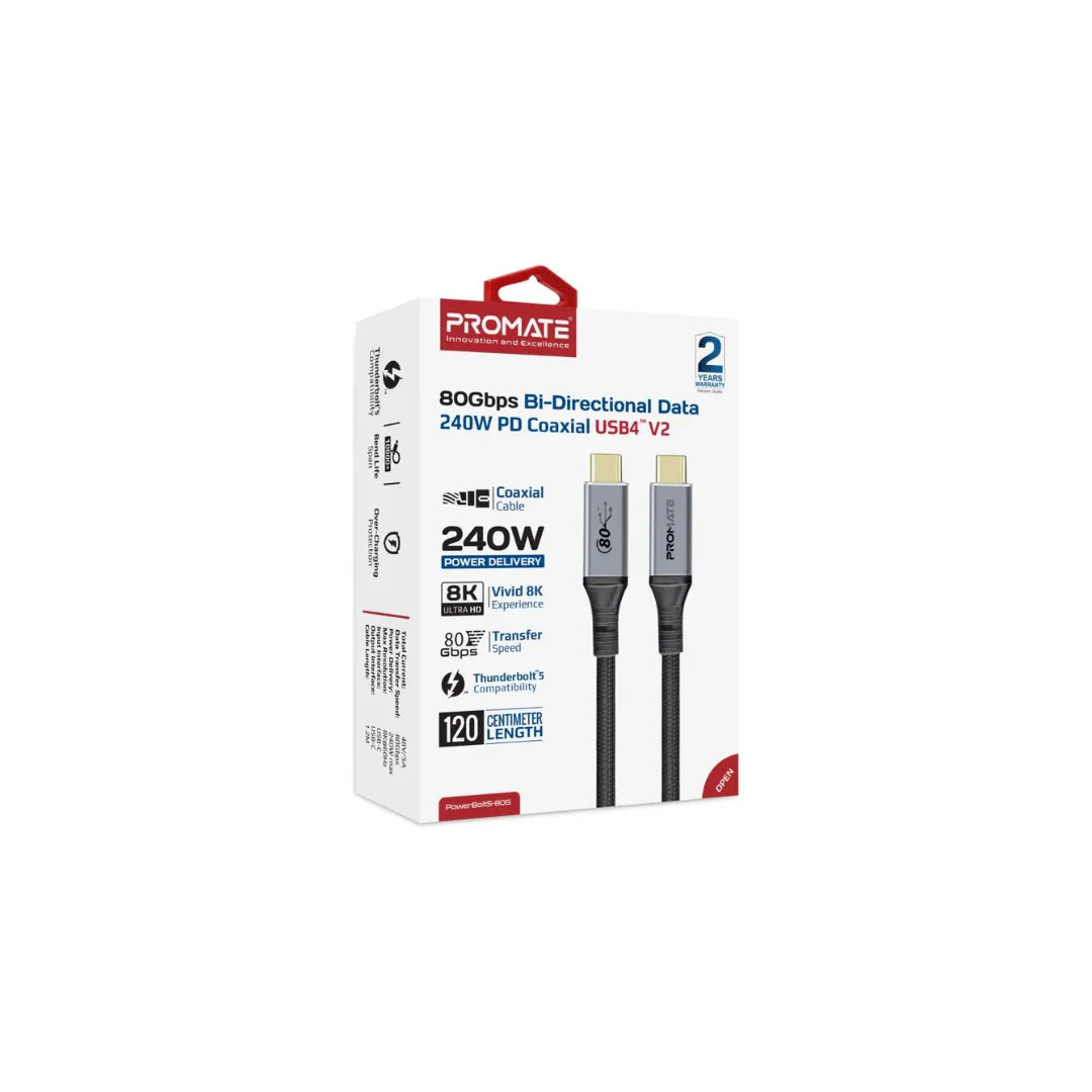 Promate PowerBolt5 USB4 Cable – 80Gbps, 240W PD, 8K@60Hz, 1.2M Price in Jordan Promate PowerBolt5 USB4 Cable – 80Gbps, 240W PD, 8K@60Hz, 1.2M - Buy Online in Jordan | OfficeJo