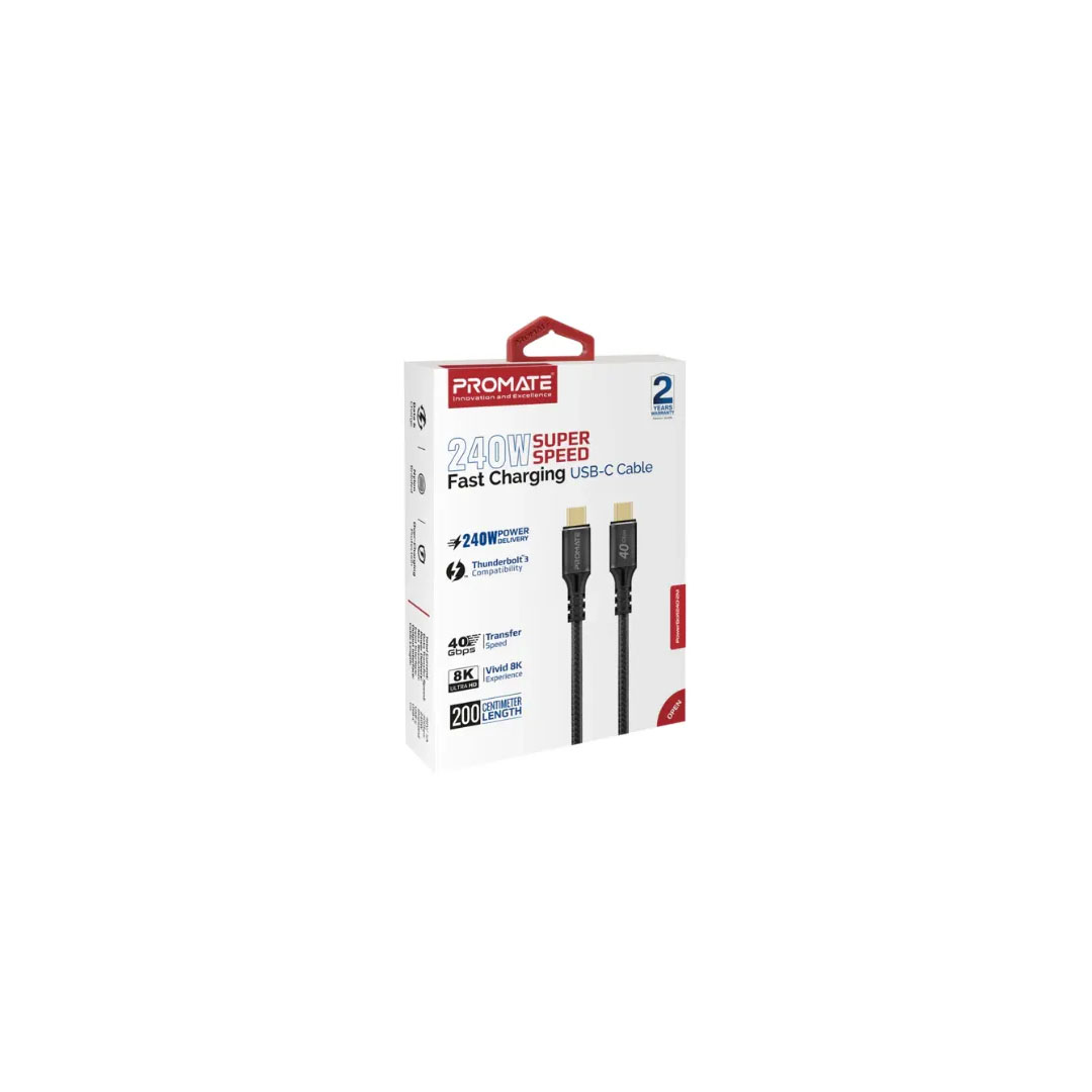 Promate PowerBolt240W USB-C Cable – 240W Power Delivery, 40Gbps, 8K@60Hz Price in Jordan Promate PowerBolt240W USB-C Cable – 240W Power Delivery, 40Gbps, 8K@60Hz - Buy Online in Jordan | OfficeJo