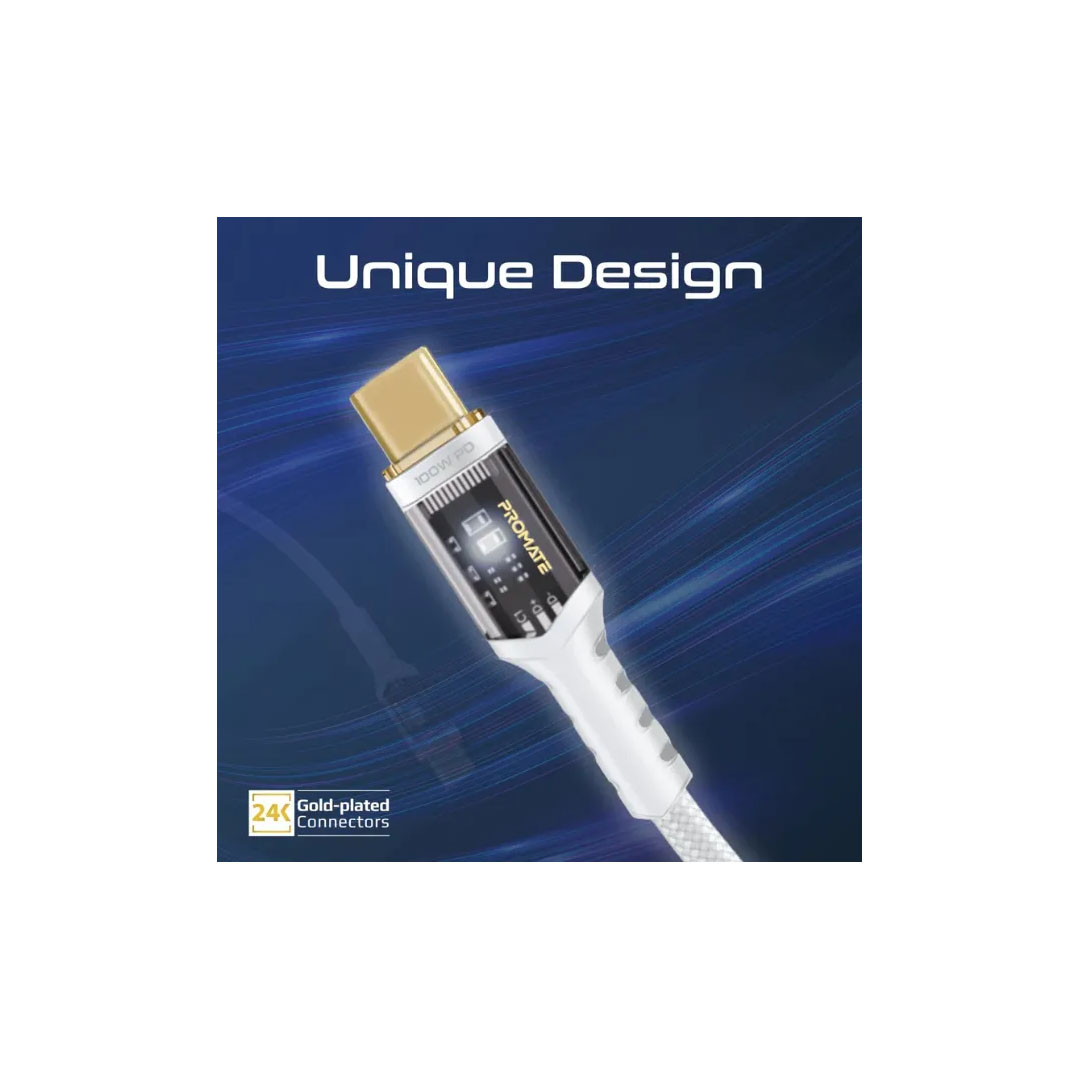 Promate LucidLine-CC200 USB-C Cable – 100W Power Delivery, 480Mbps, 2m, LED Light Price in Jordan Promate LucidLine-CC200 USB-C Cable – 100W Power Delivery, 480Mbps, 2m, LED Light - Buy Online in Jordan | OfficeJo