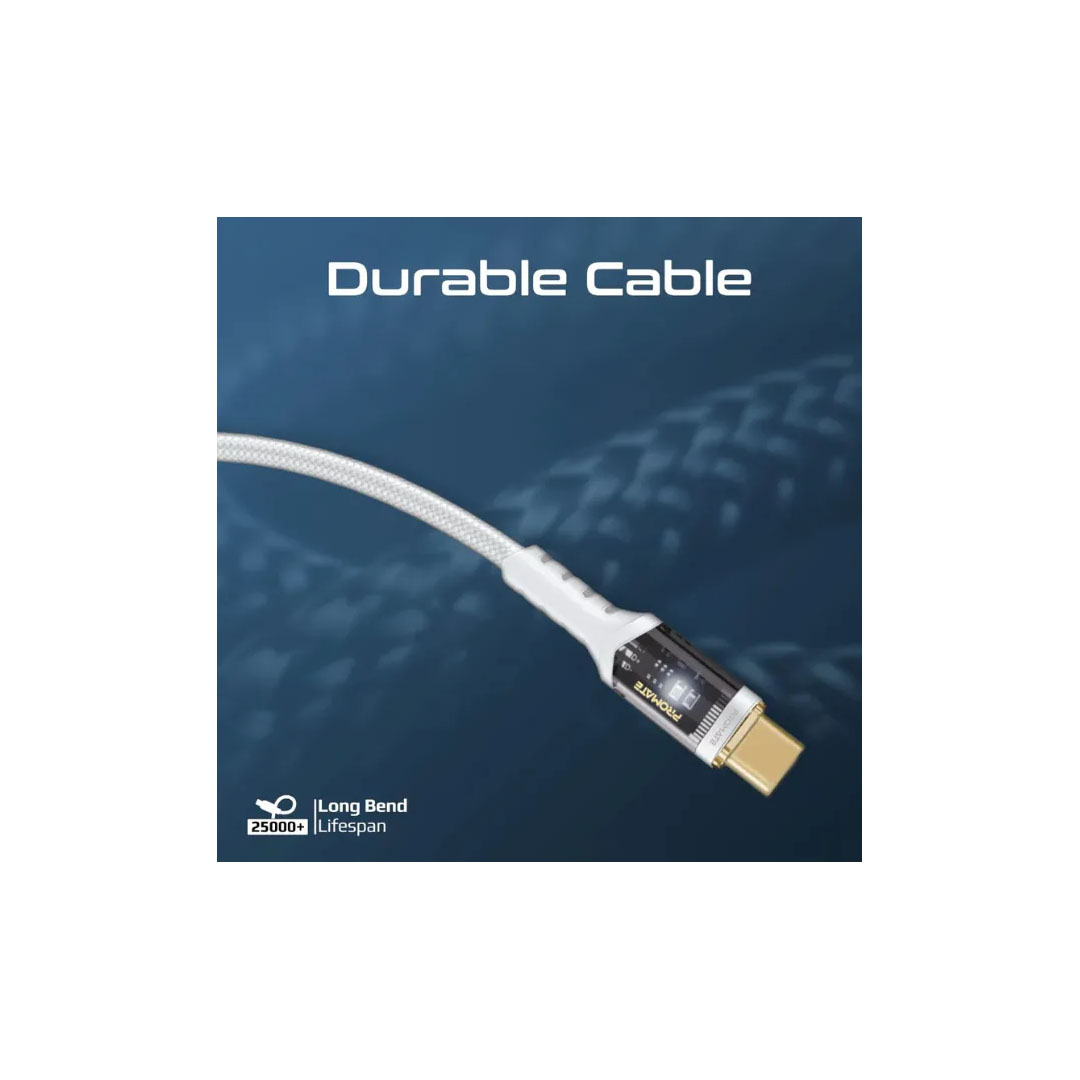 Promate LucidLine-CC200 USB-C Cable – 100W Power Delivery, 480Mbps, 2m, LED Light Price in Jordan Promate LucidLine-CC200 USB-C Cable – 100W Power Delivery, 480Mbps, 2m, LED Light - Buy Online in Jordan | OfficeJo