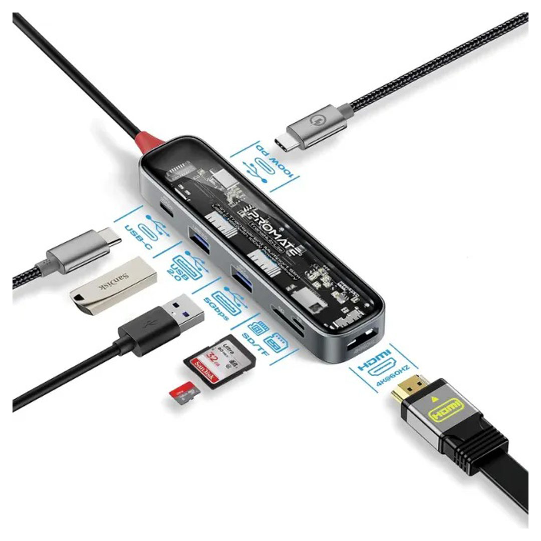 Promate TransHub-Lite USB-C Hub 7-in-1 – 100W PD, 4K@60Hz HDMI, 5Gbps Price in Jordan Promate TransHub-Lite USB-C Hub 7-in-1 – 100W PD, 4K@60Hz HDMI, 5Gbps - Buy Online in Jordan | OfficeJo