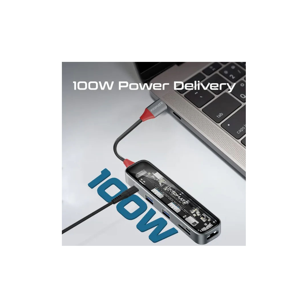 Promate TransHub-Lite USB-C Hub 7-in-1 – 100W PD, 4K@60Hz HDMI, 5Gbps Price in Jordan Promate TransHub-Lite USB-C Hub 7-in-1 – 100W PD, 4K@60Hz HDMI, 5Gbps - Buy Online in Jordan | OfficeJo