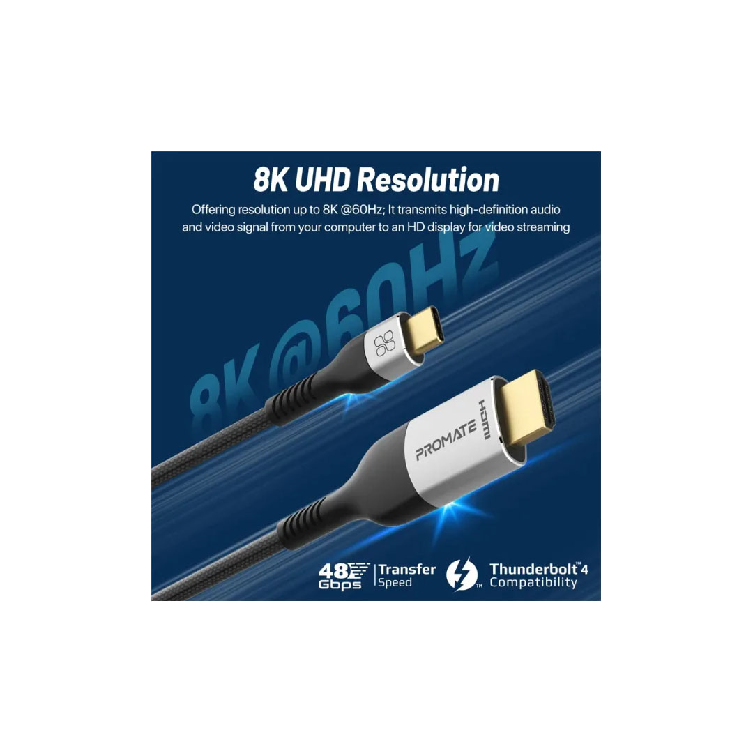 Promate MEDIACORD-8K USB-C to HDMI Cable – 8K60Hz, 48Gbps, 1.8M Price in Jordan Promate MEDIACORD-8K USB-C to HDMI Cable – 8K60Hz, 48Gbps, 1.8M - Buy Online in Jordan | OfficeJo